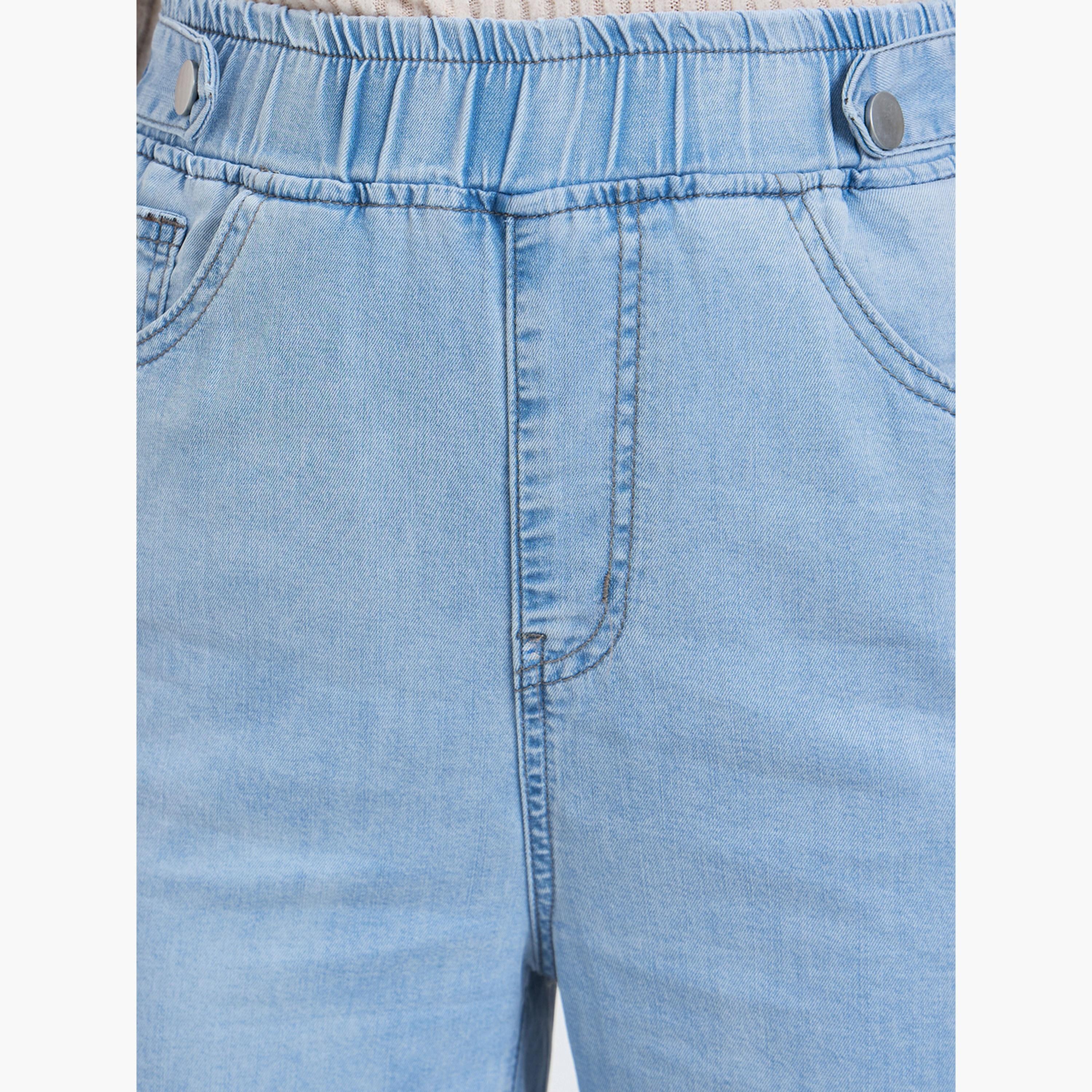 ستايلي - بنطال جينز واسع الساق مطاطي سادة-women-clothing-bottoms-jeans-image-2
