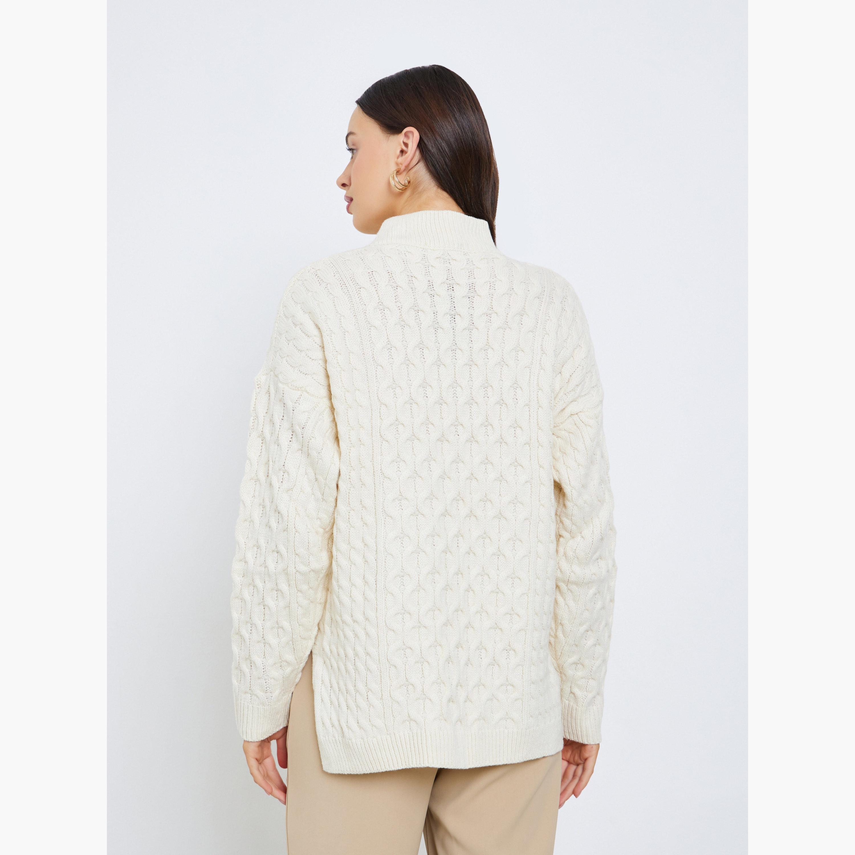 ستايلي - سترة نسائية محبوكة بأكمام طويلة رقبة عالية لون اوف وايت-women-winterwear-cardigansandjumpers-jumpers-image-4