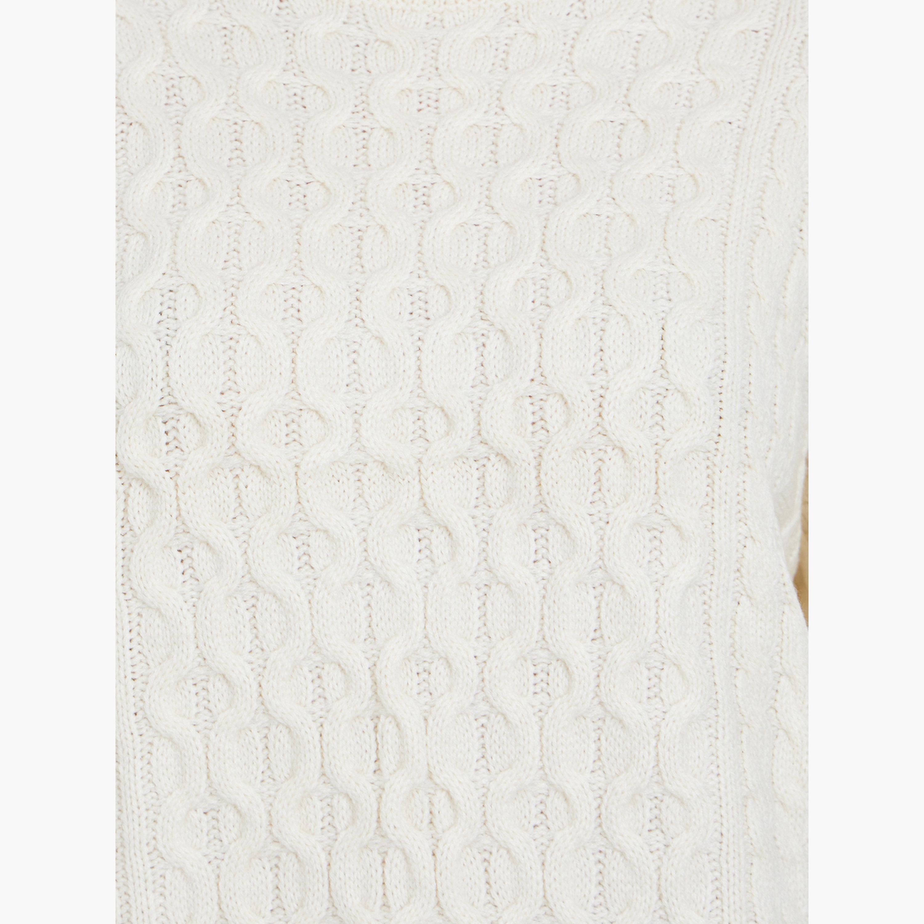 Styli Off White Cable Knit High Neck Long Sleeves Women's Sweater-women-winterwear-cardigansandjumpers-jumpers-image-5
