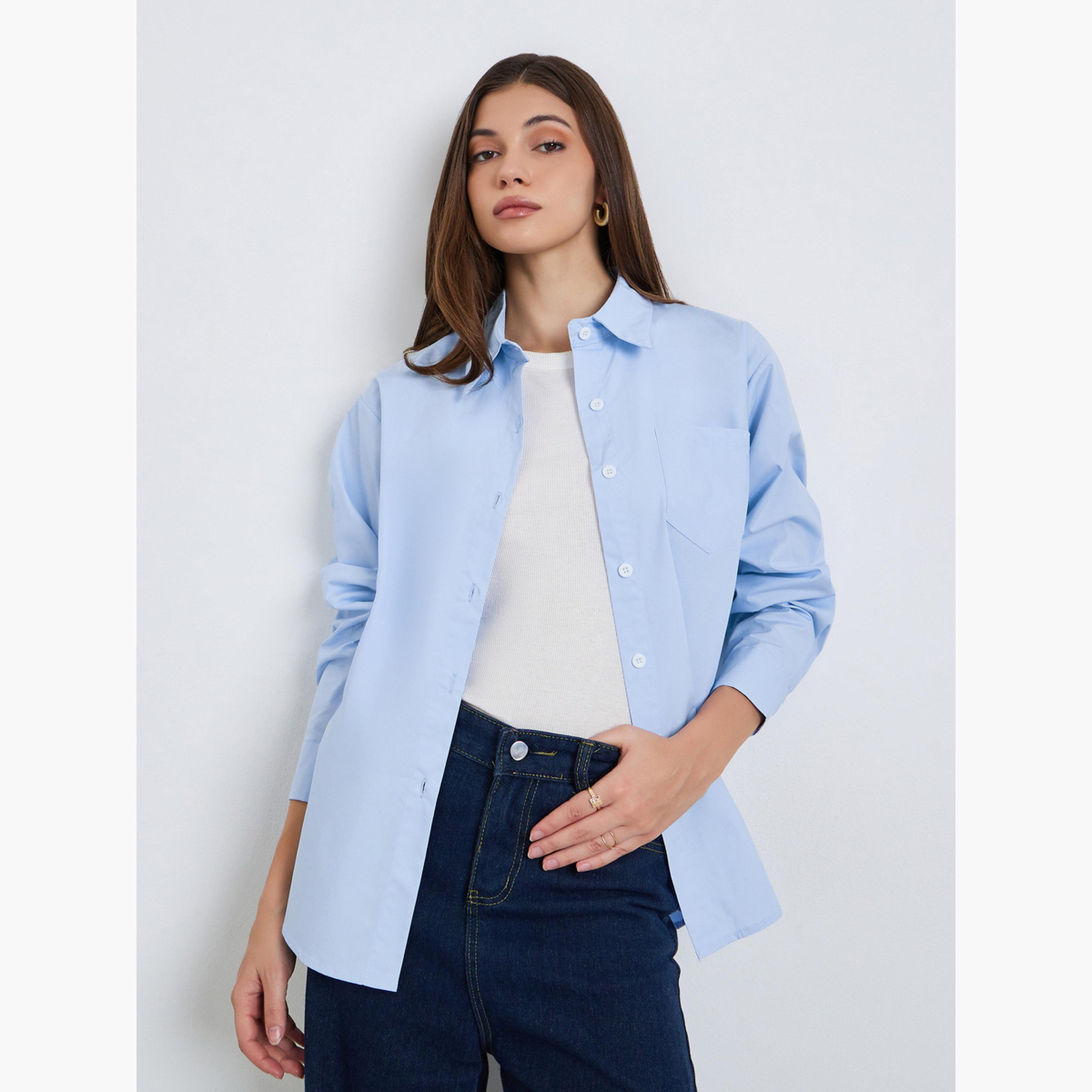 بلوزة بأكمام طويلة وجيب-women-clothing-shirtsandblouses-shirts-image-1