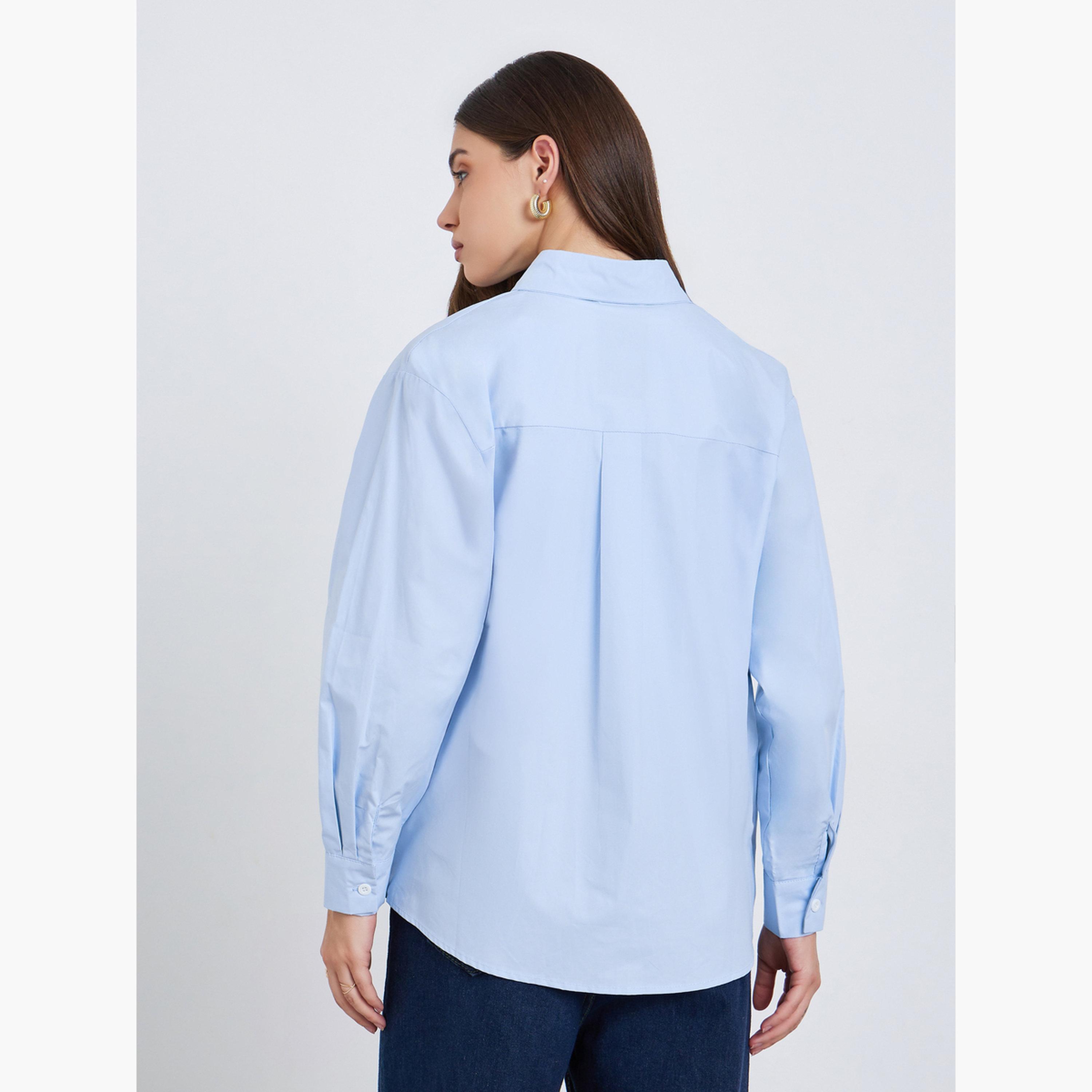 Styli Women Blue Long Sleeve Shirt with Pocket-women-clothing-shirtsandblouses-shirts-image-5