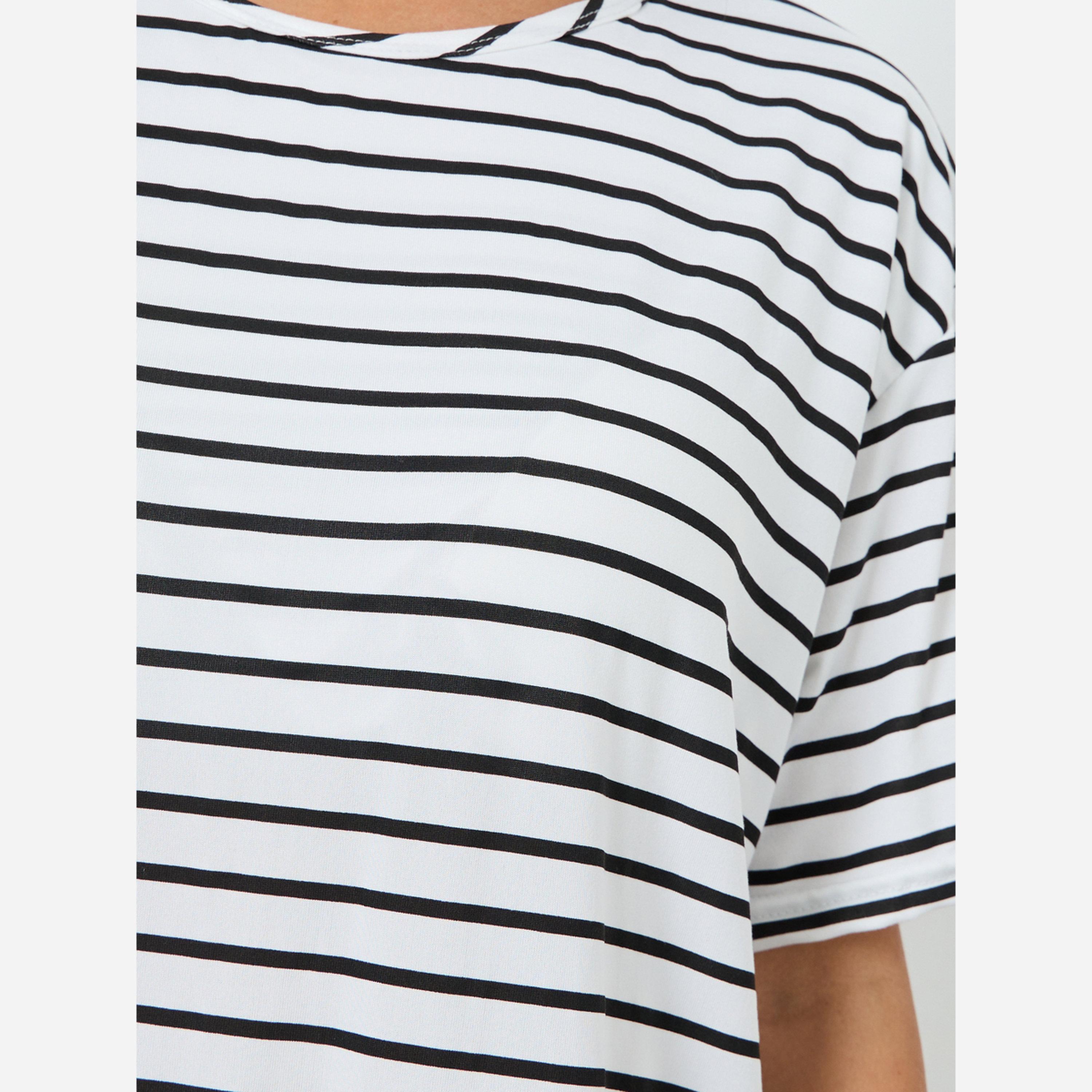 Styli Striped Drop Shoulder Sleep T-Shirt Dress-women-clothing-nightwear-nighties-image-3
