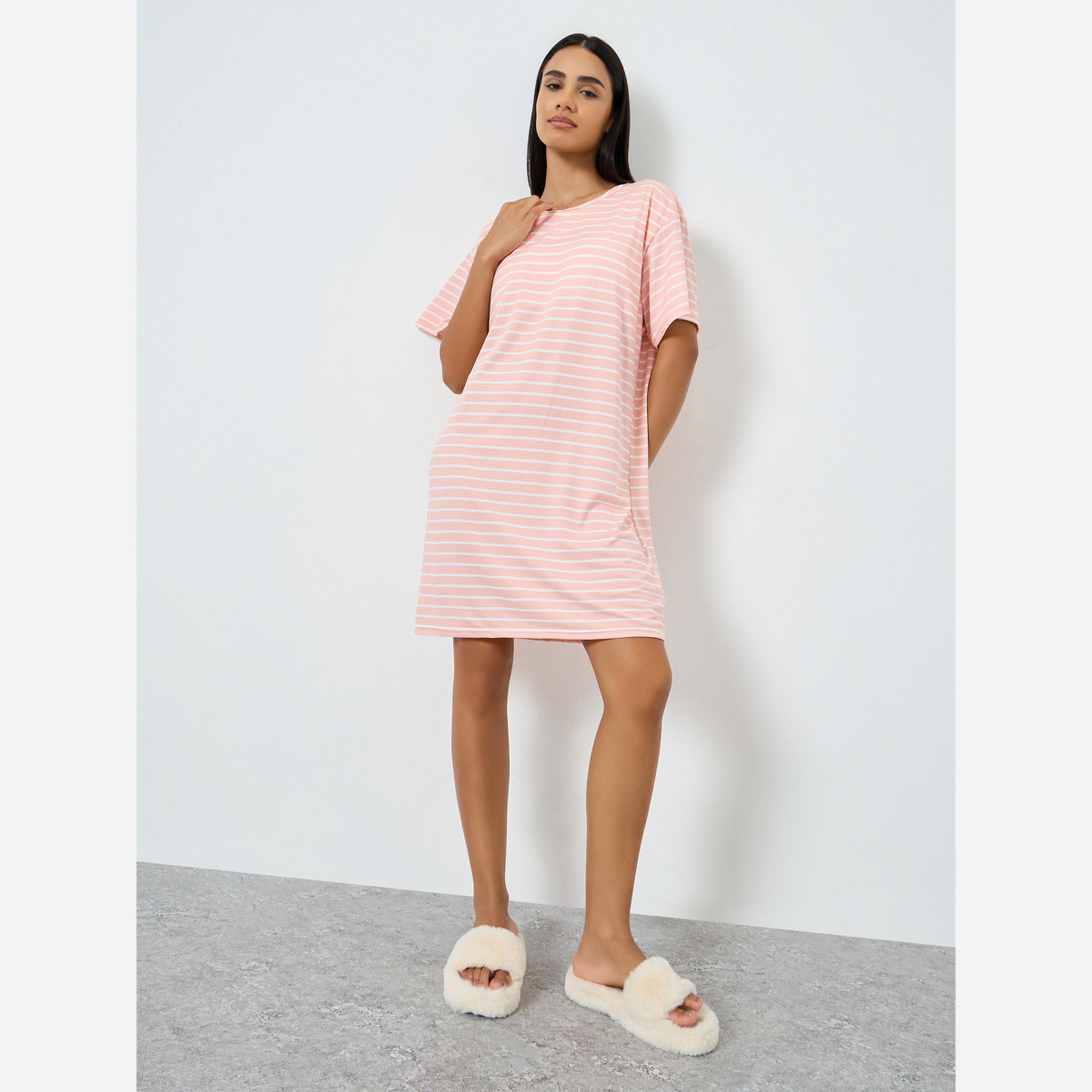 ستايلي - فستان نوم مخطط بكتف منسدل-women-clothing-nightwear-nighties-image-2