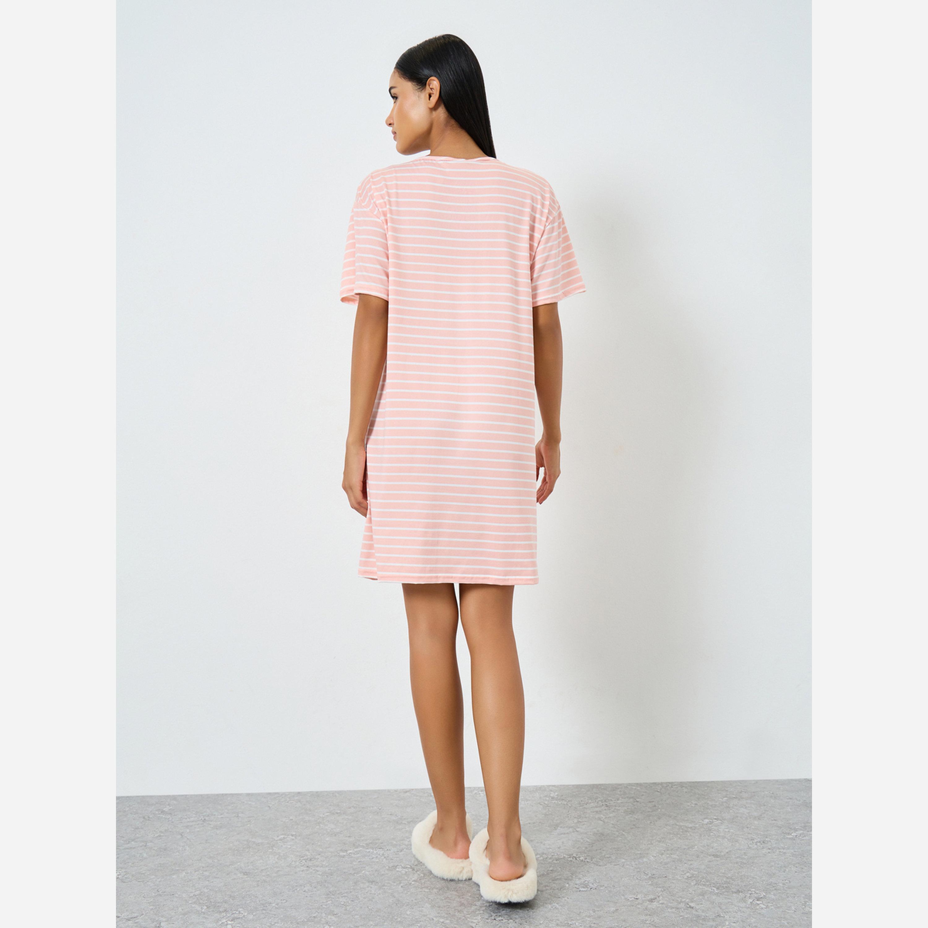 ستايلي - فستان نوم مخطط بكتف منسدل-women-clothing-nightwear-nighties-image-4