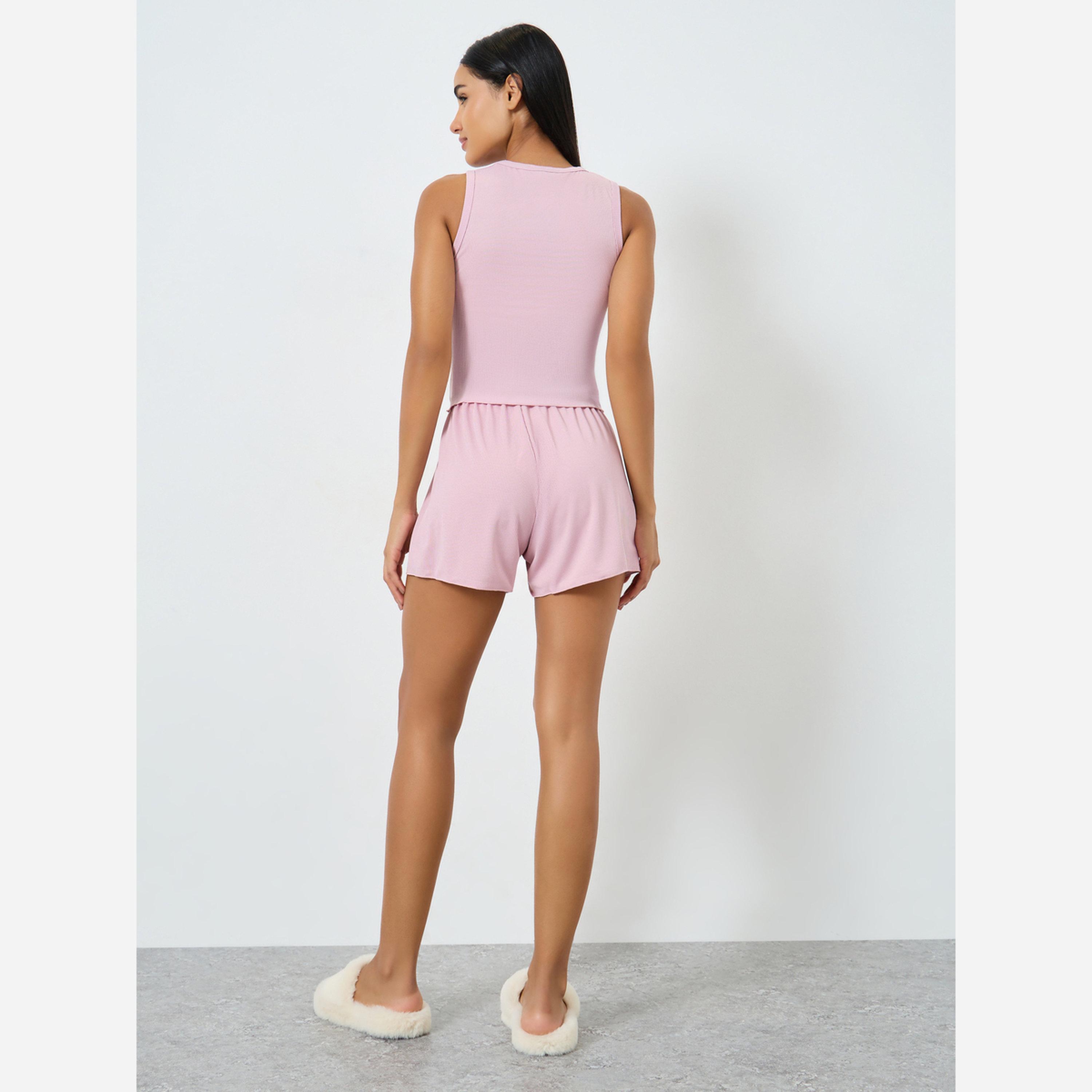 Styli Lettuce Hem Tank Top and Shorts Set-women-clothing-nightwear-pyjamas-shortsets-image-5