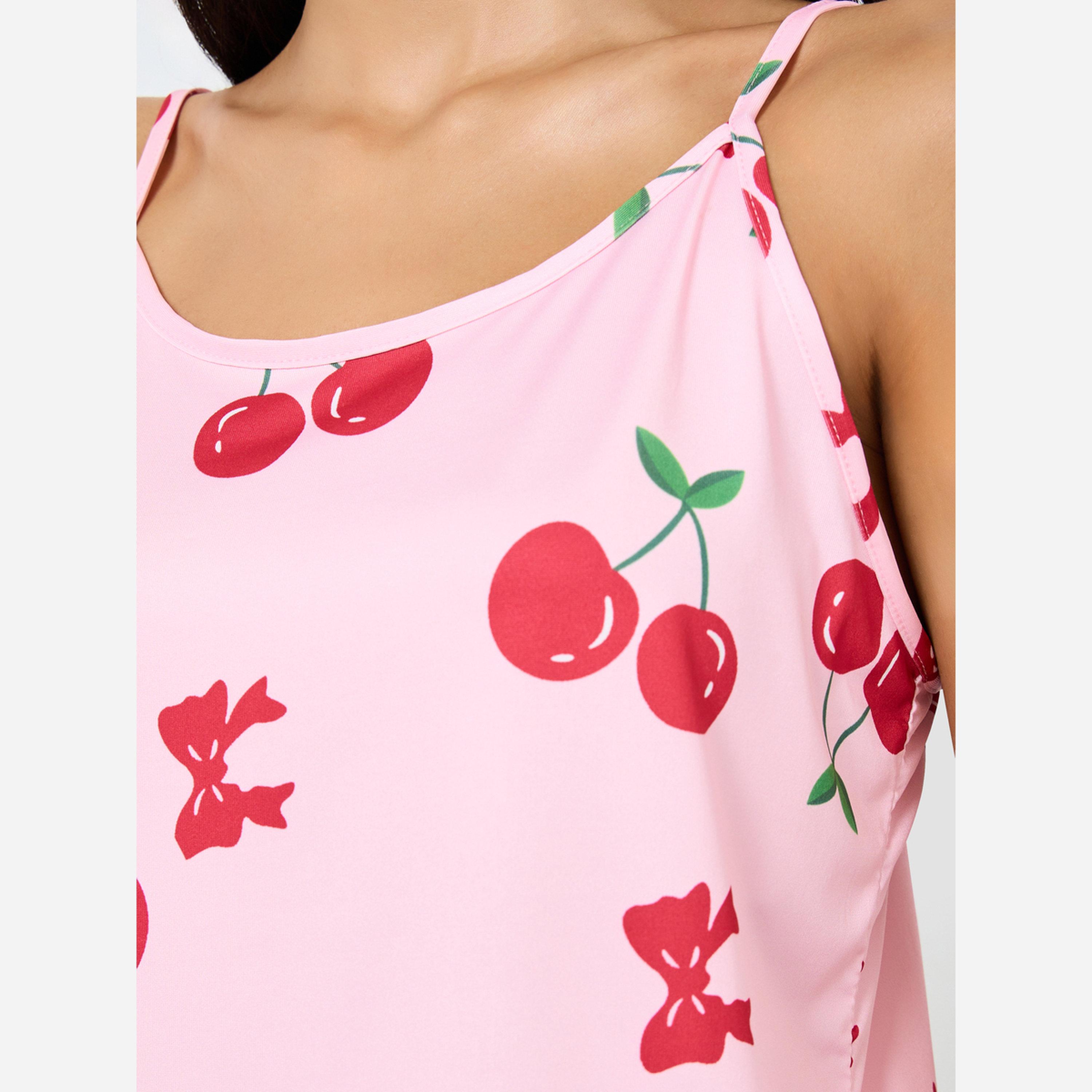 ستايلي - طقم كامي طبعة الكرز وشورت بحافة مكشكشة-women-clothing-nightwear-pyjamas-shortsets-image-3