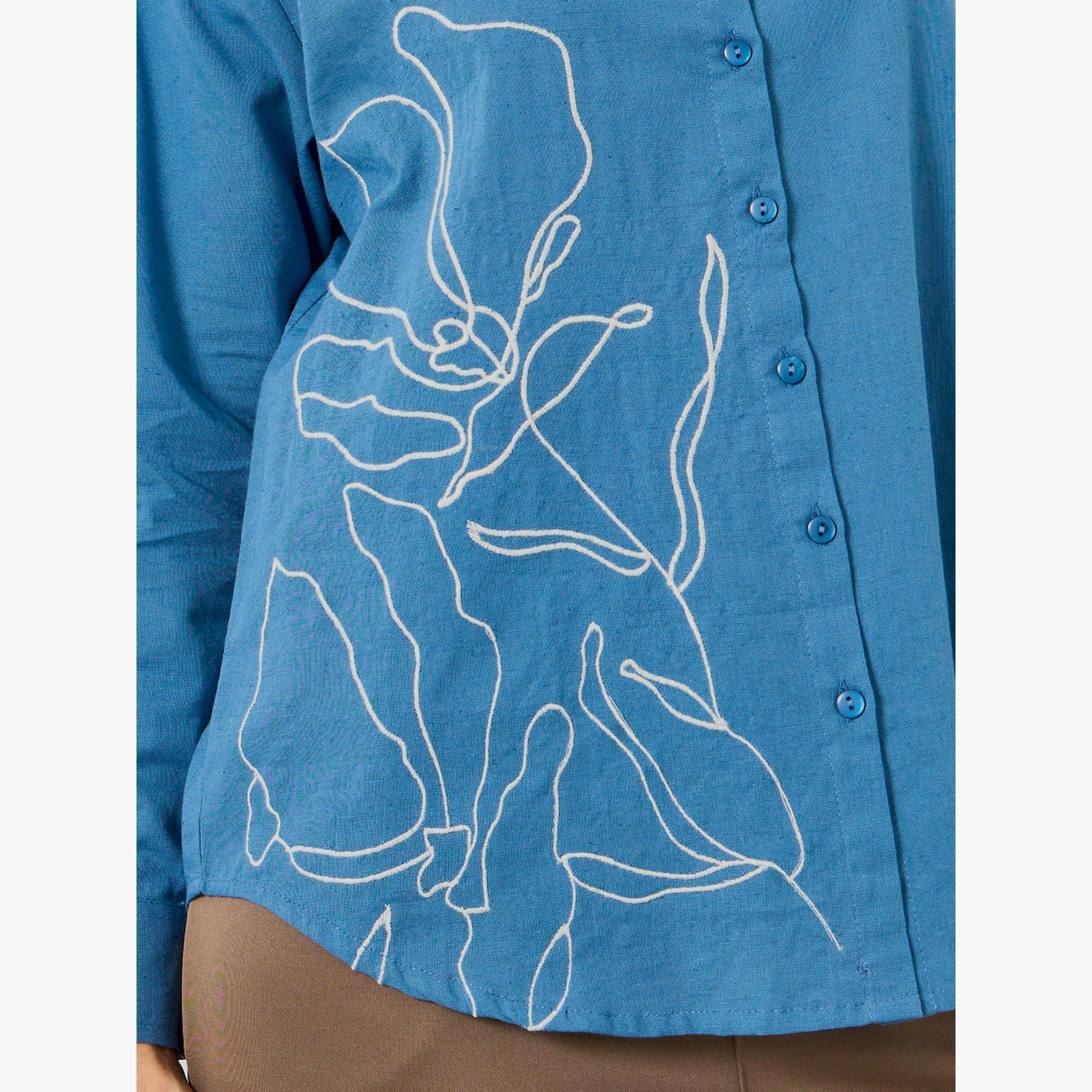 Styli Blue Embroidered Oversized Shirt-women-clothing-shirtsandblouses-shirts-image-5