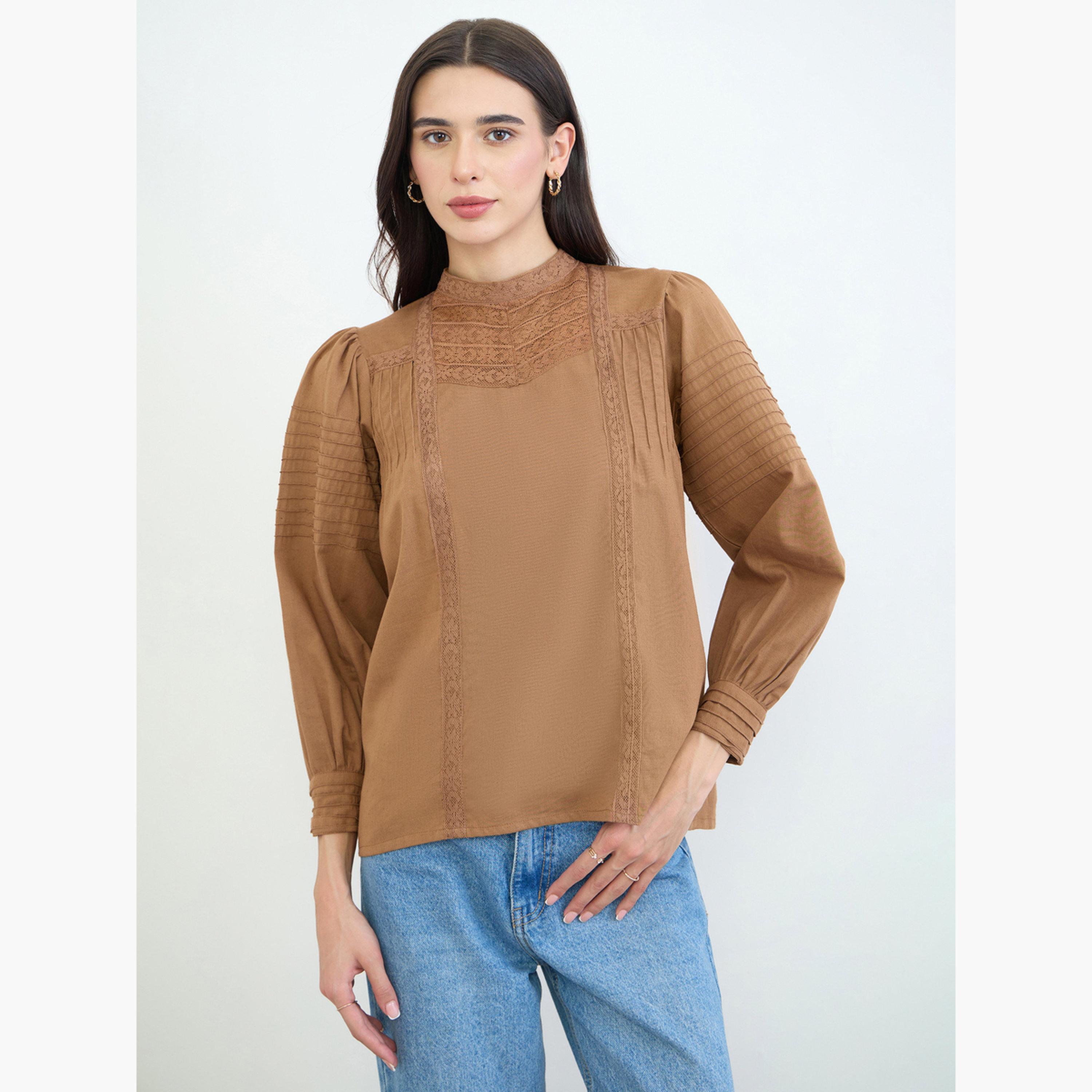 بلوزة قطن بتفاصيل دانتيل-women-clothing-shirtsandblouses-blouses-image-1