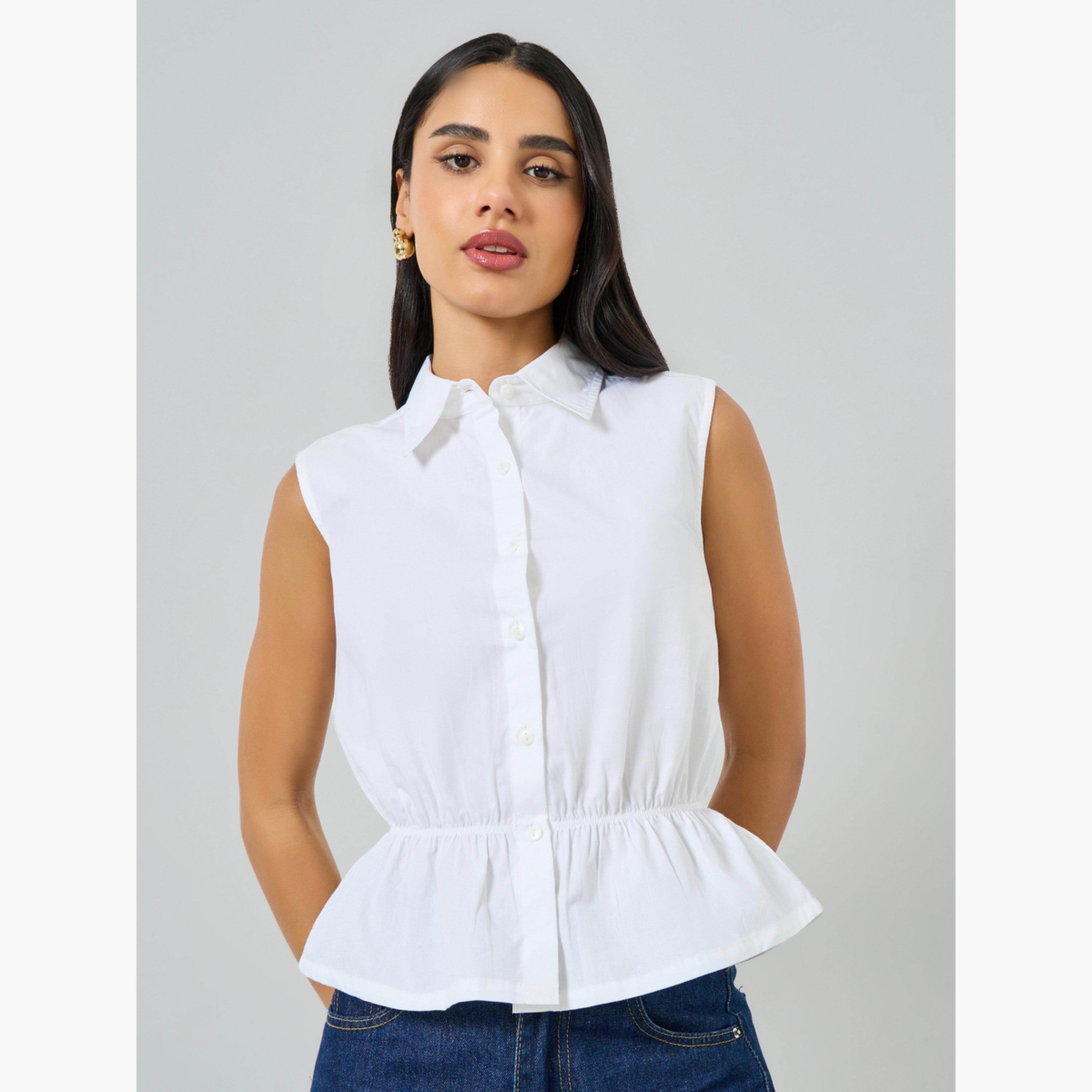 بلوزة قطني بيبلوم بلا أكمام-women-clothing-shirtsandblouses-blouses-image-1