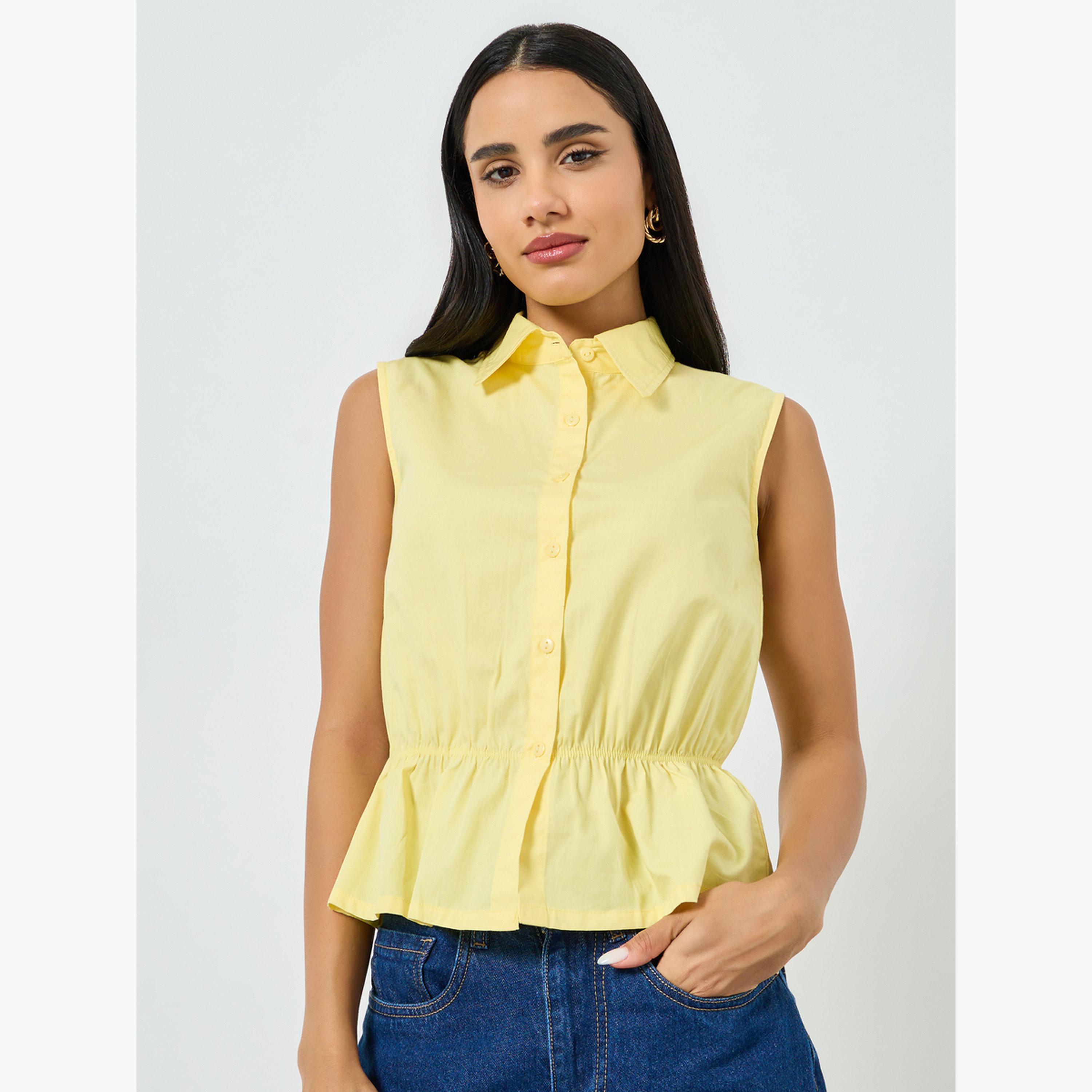 بلوزة قطني بيبلوم بلا أكمام-women-clothing-shirtsandblouses-blouses-image-1