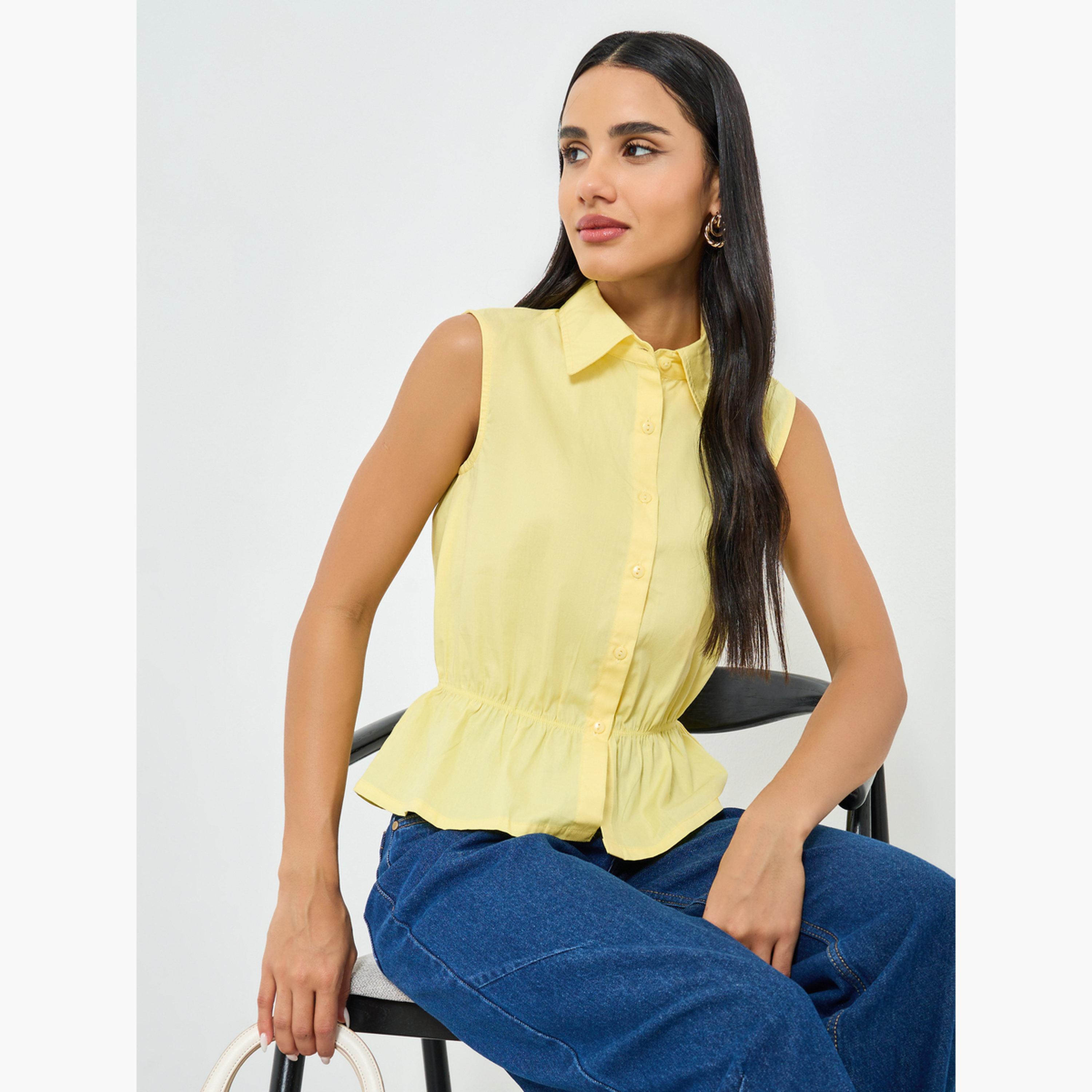 بلوزة قطني بيبلوم بلا أكمام-women-clothing-shirtsandblouses-blouses-image-3