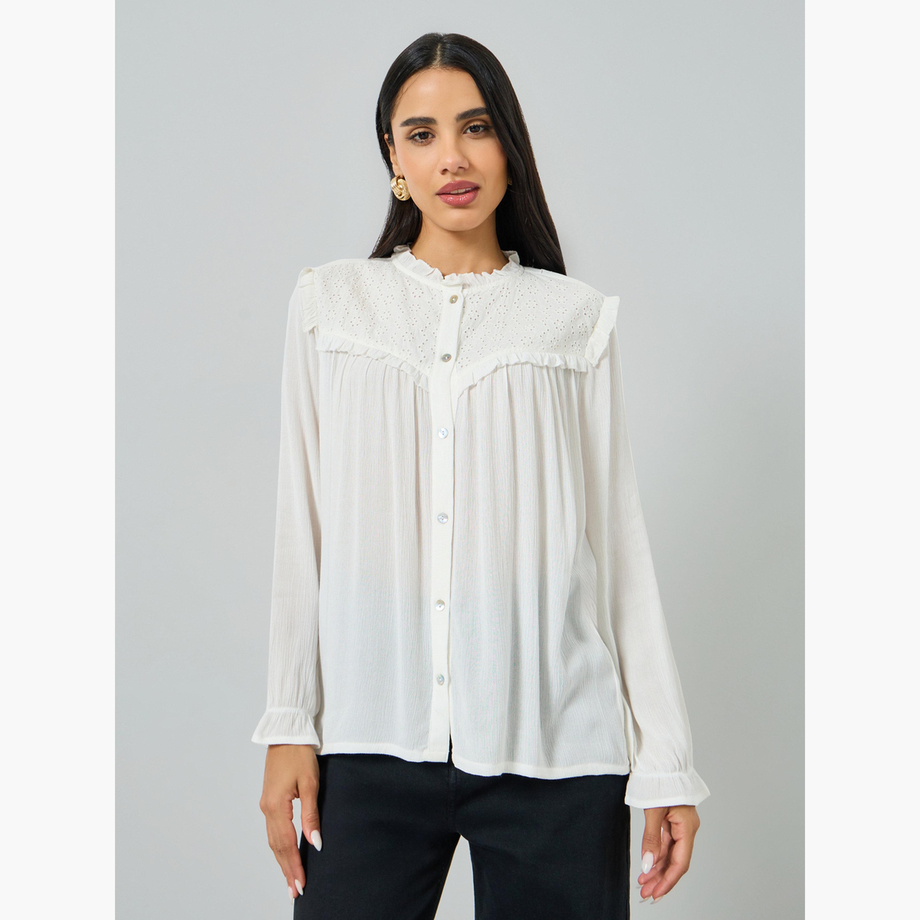 بلوزة بأكمام طويلة وكشكش-women-clothing-shirtsandblouses-blouses-image-1