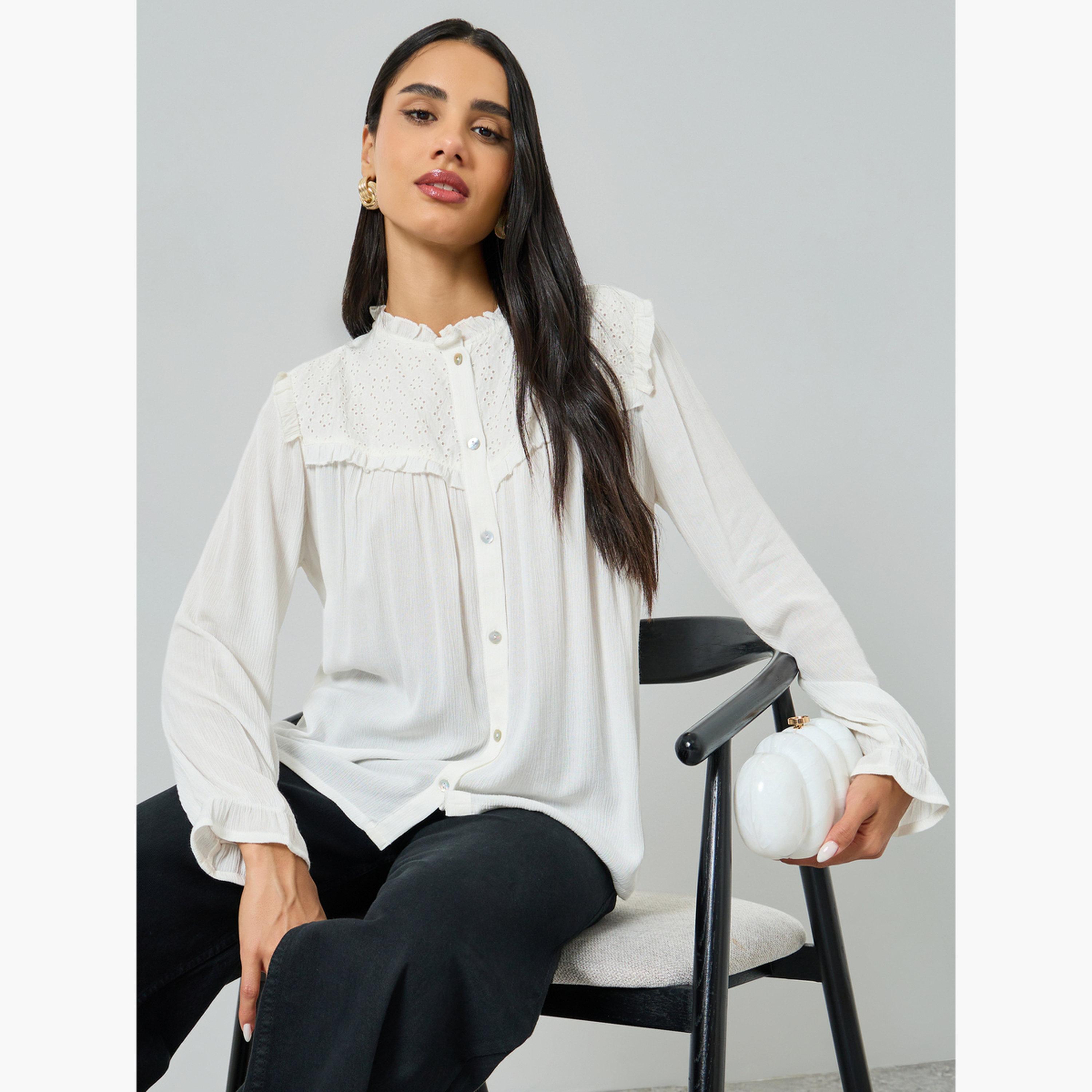 بلوزة بأكمام طويلة وكشكش-women-clothing-shirtsandblouses-blouses-image-3