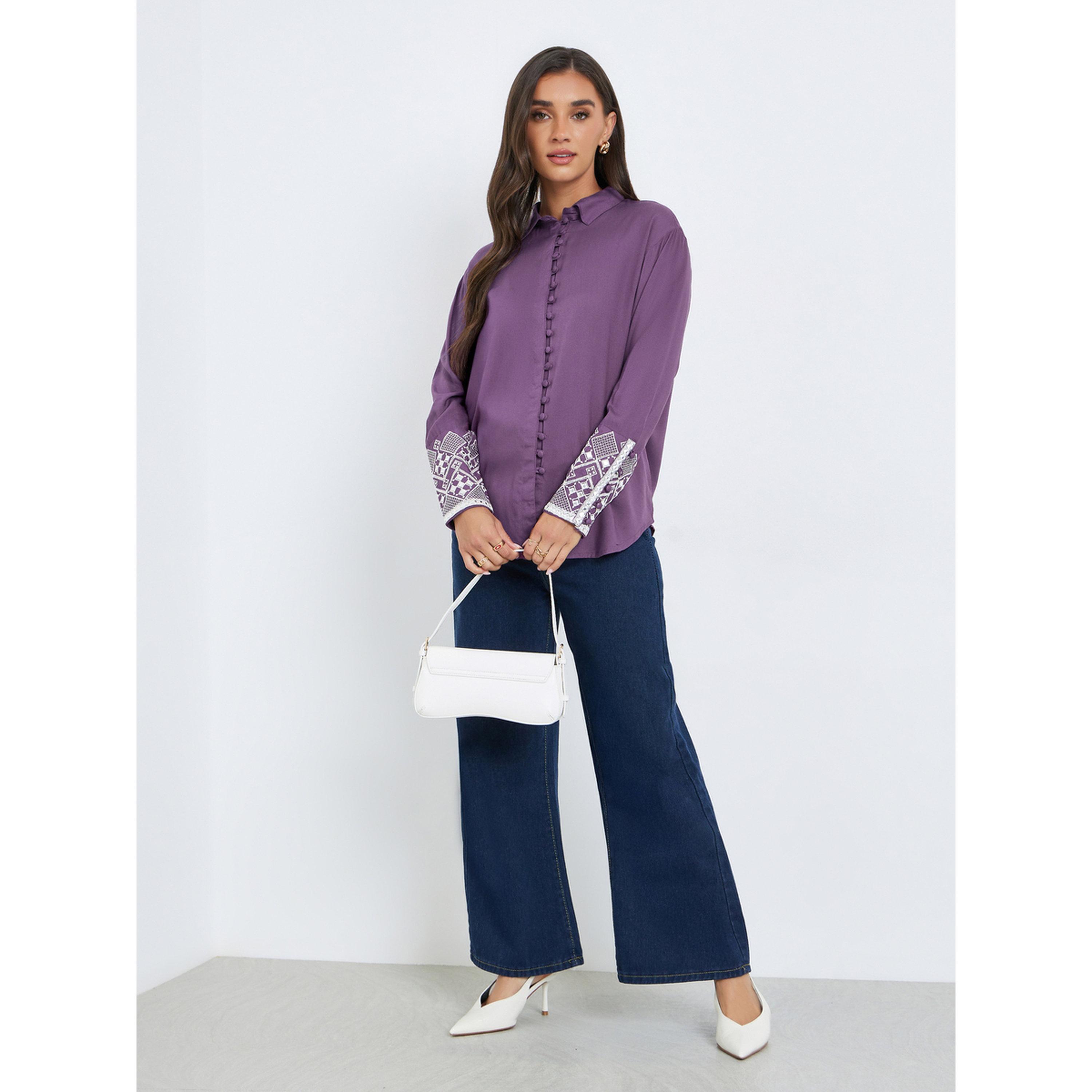 قميص بأكمام طويلة وأساور مطرزة للنساء-women-clothing-shirtsandblouses-shirts-image-2