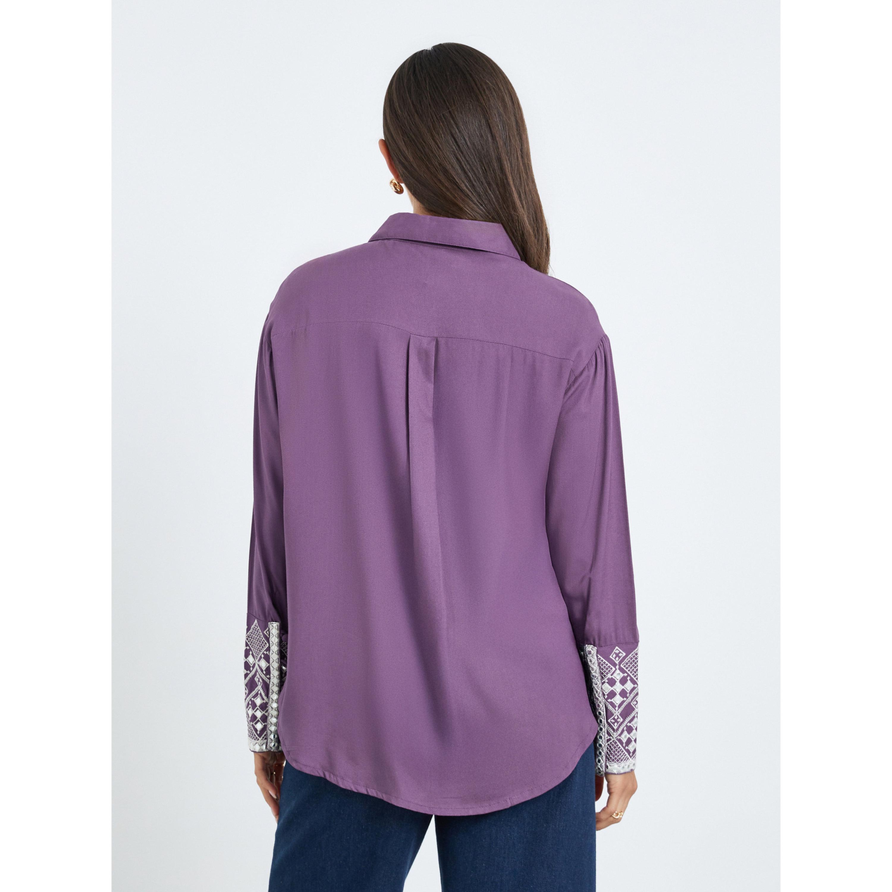 Styli Women Purple Embroidered Cuff Long Sleeve Shirt-women-clothing-shirtsandblouses-shirts-image-4
