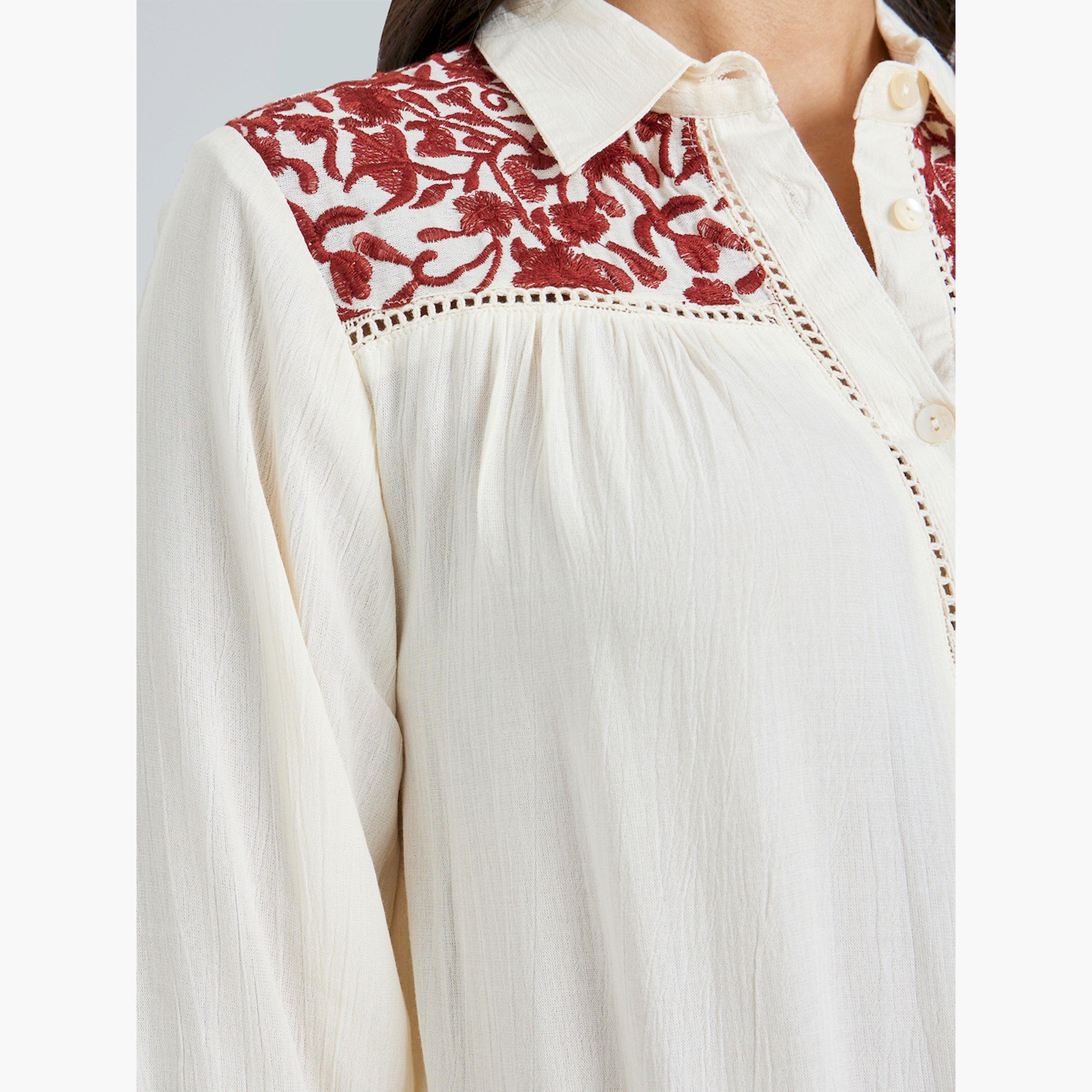 Styli Off-White Embroidered Relaxed Fit Shirt-women-clothing-shirtsandblouses-shirts-image-5