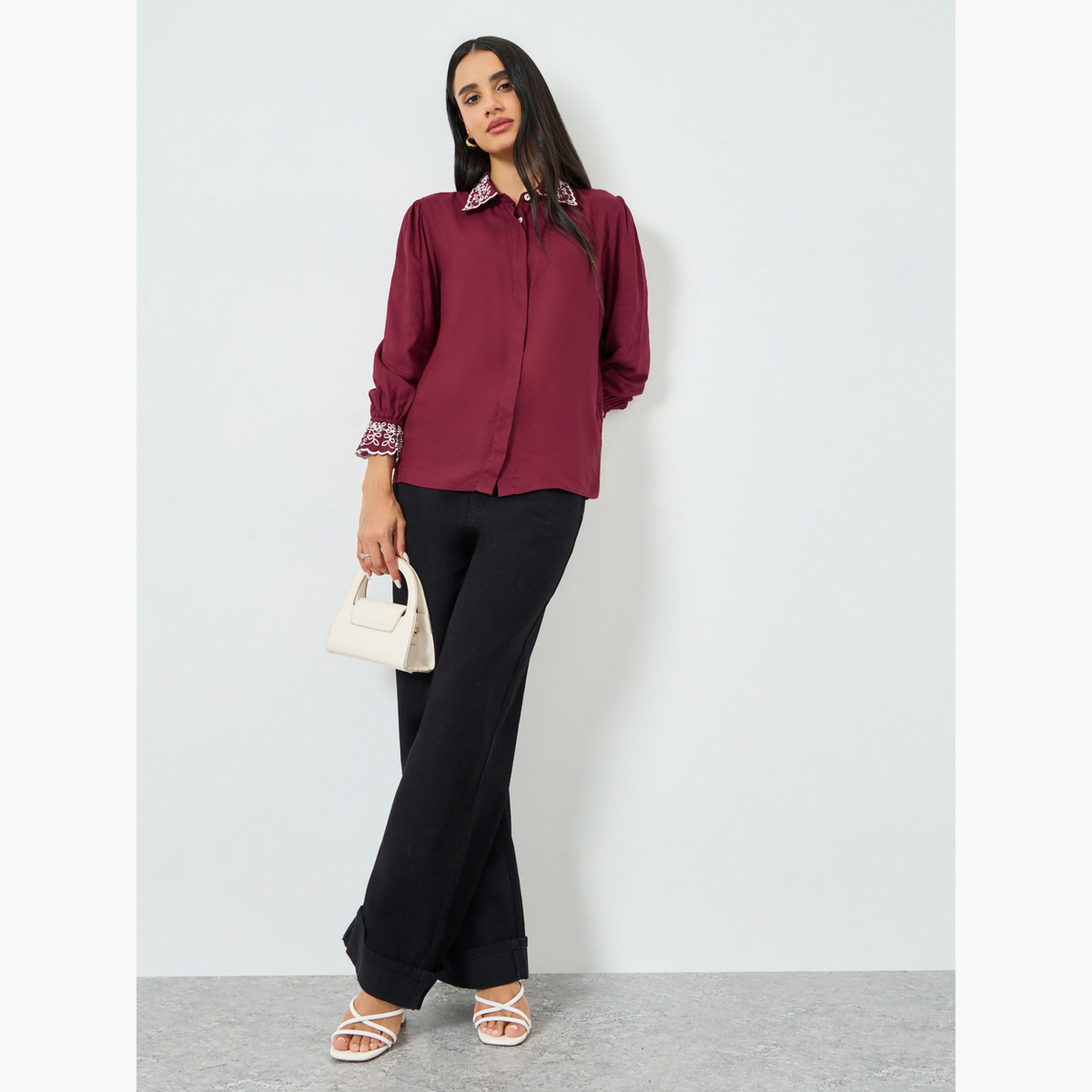 بلوزة كاجوال بياقة مطرزة-women-clothing-shirtsandblouses-shirts-image-2
