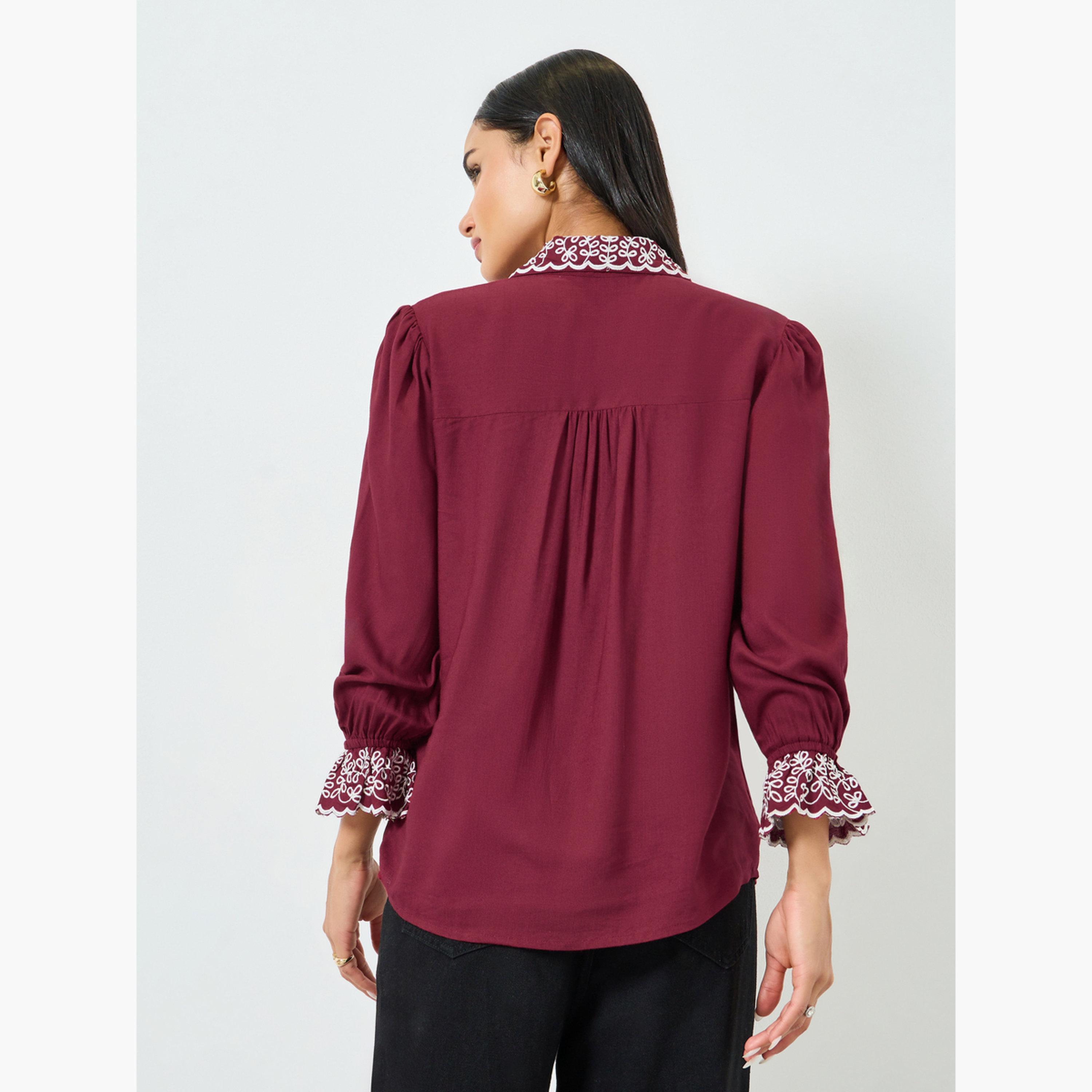 Styli Burgundy Embroidered Collar Shirt-women-clothing-shirtsandblouses-shirts-image-4