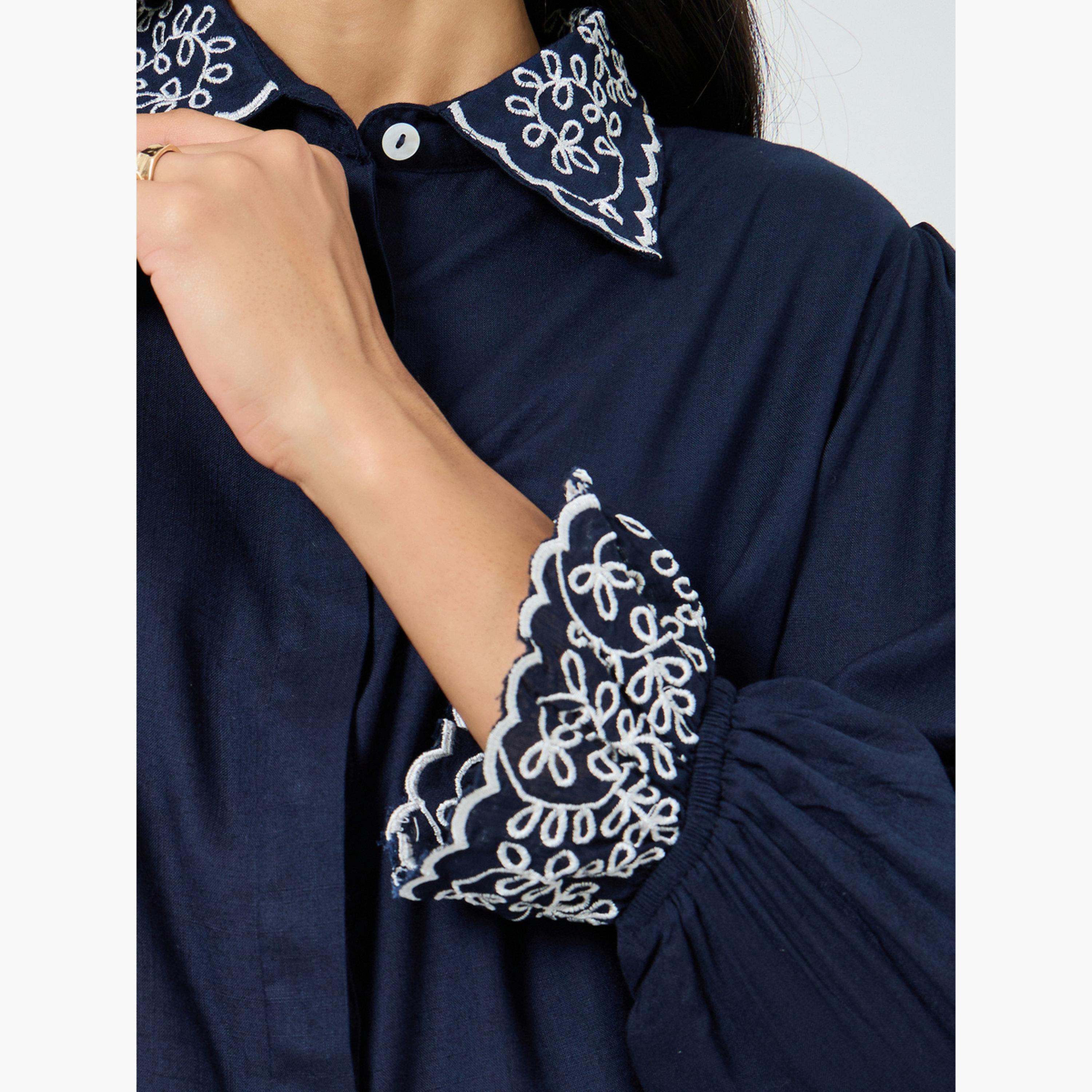 Styli Navy Embroidered Collar Shirt-women-clothing-shirtsandblouses-shirts-image-3