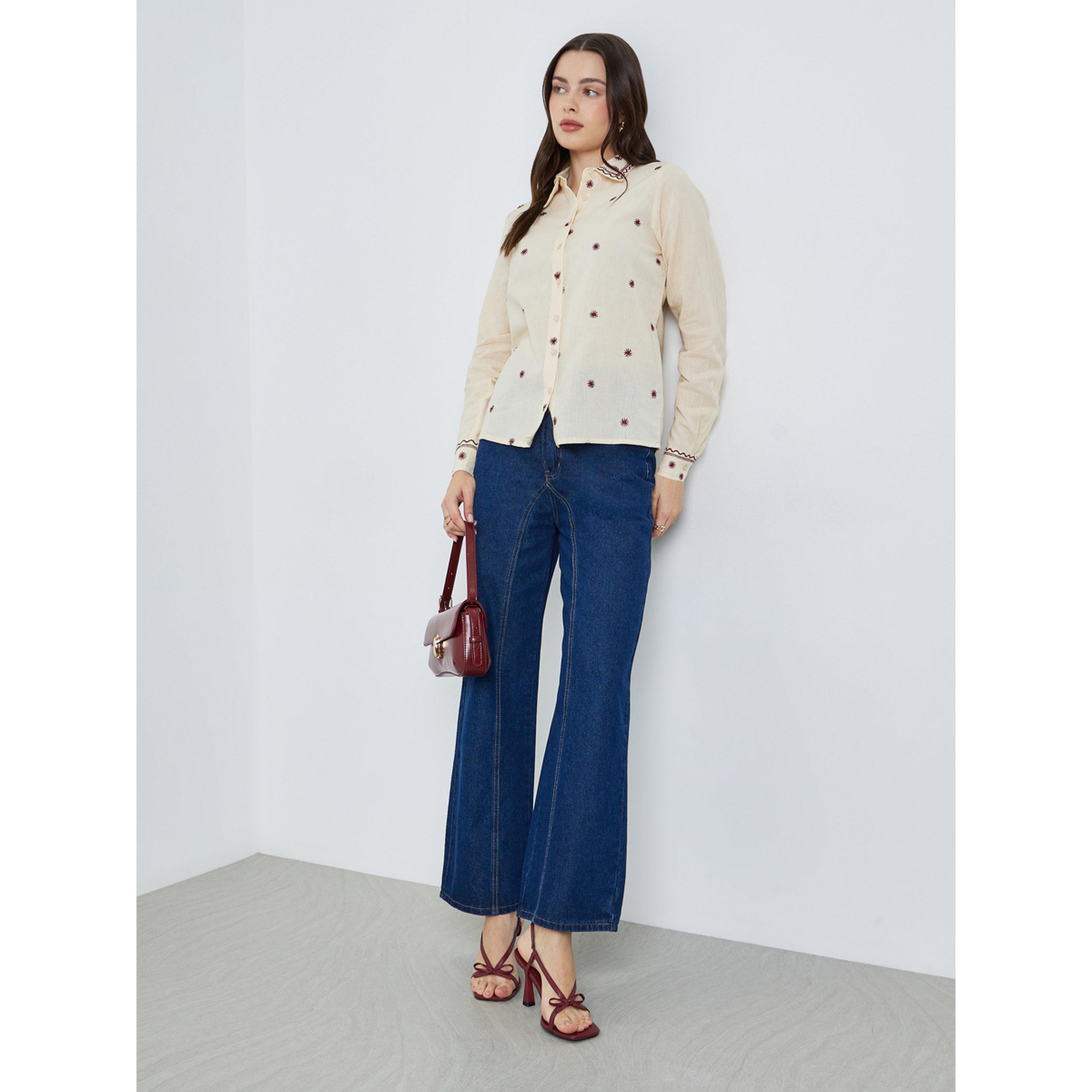 Styli Women Beige Embroidered Long Sleeve Shirt-women-clothing-shirtsandblouses-shirts-image-2