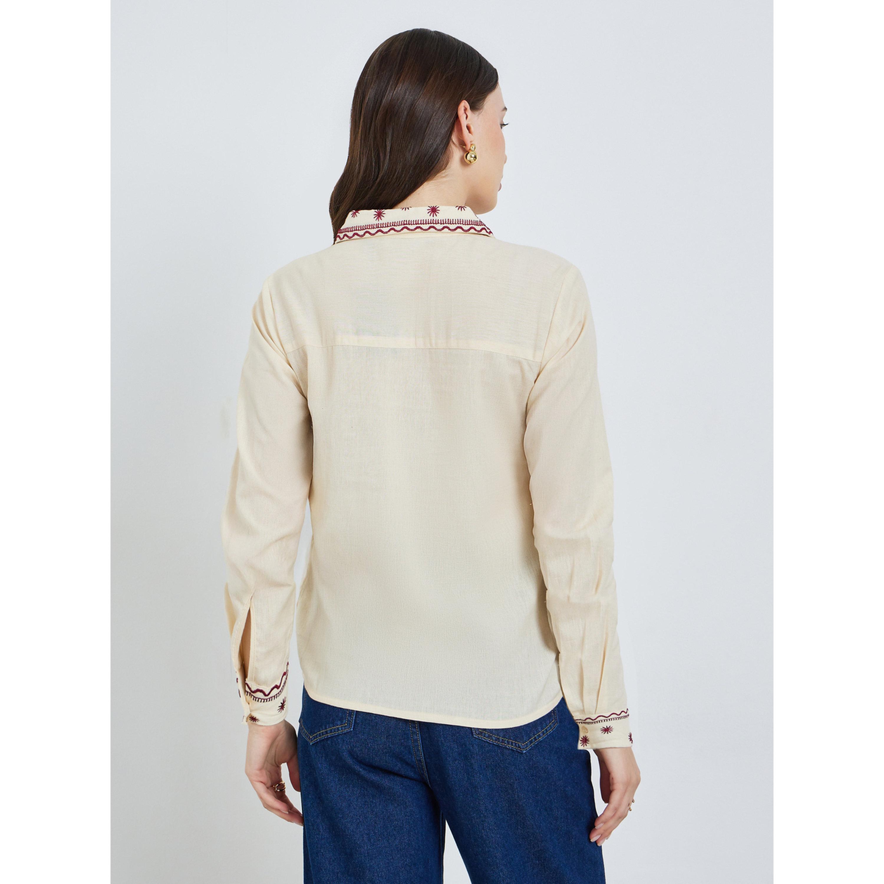 Styli Women Beige Embroidered Long Sleeve Shirt-women-clothing-shirtsandblouses-shirts-image-4