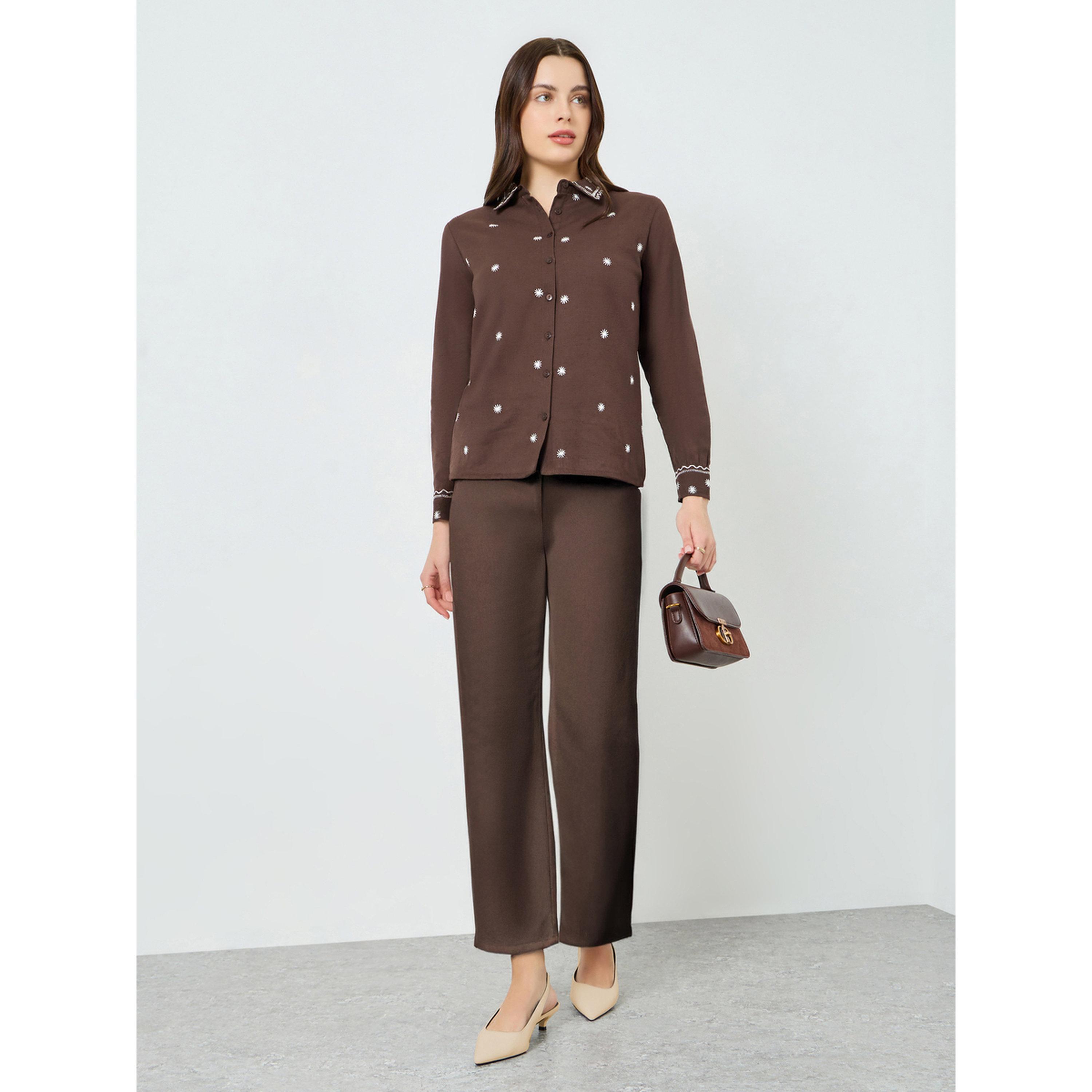 Styli Women Brown Front Embroidered Shirt-women-clothing-shirtsandblouses-shirts-image-2
