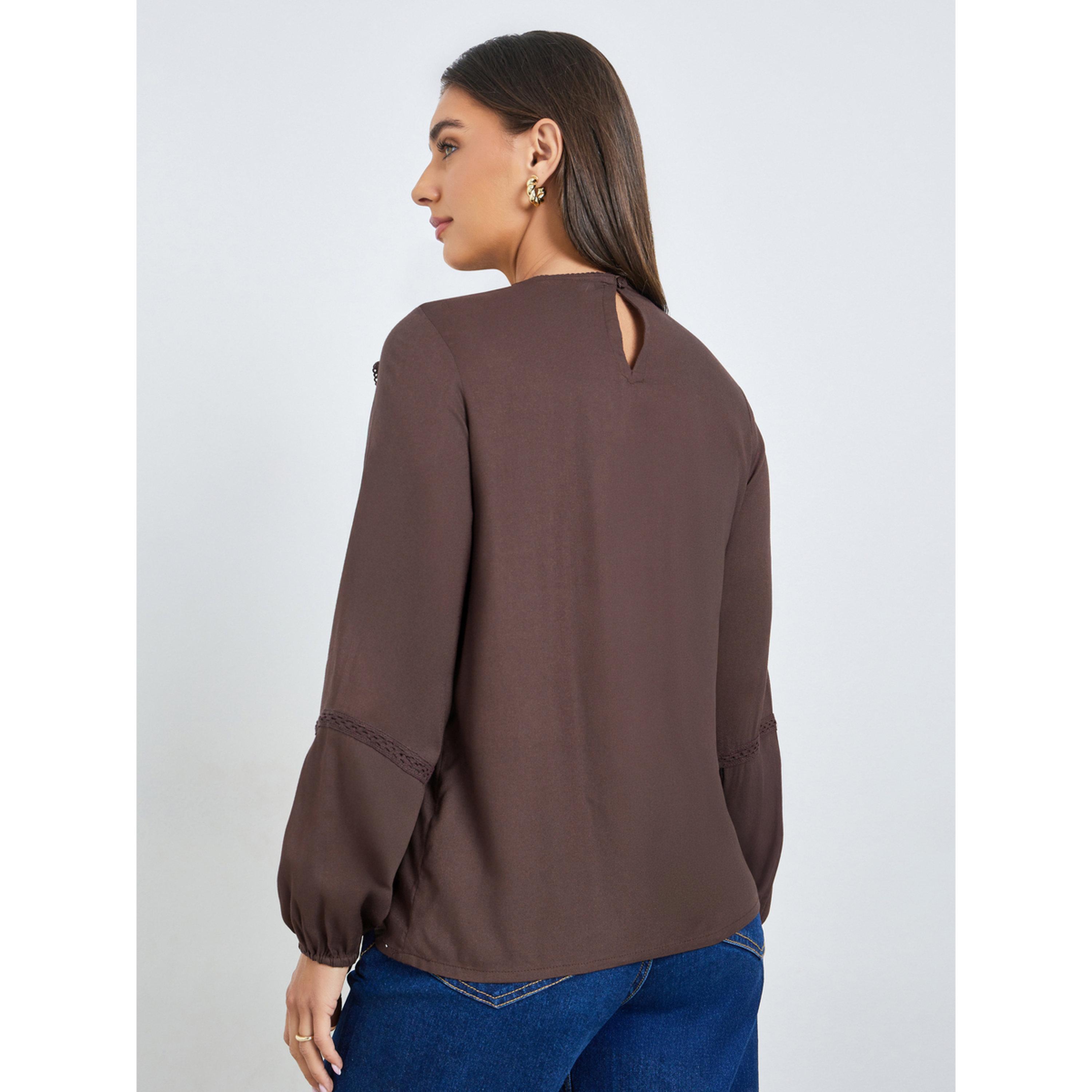 Styli Brown Embroidered Ruffle Blouse-women-clothing-shirtsandblouses-blouses-image-4