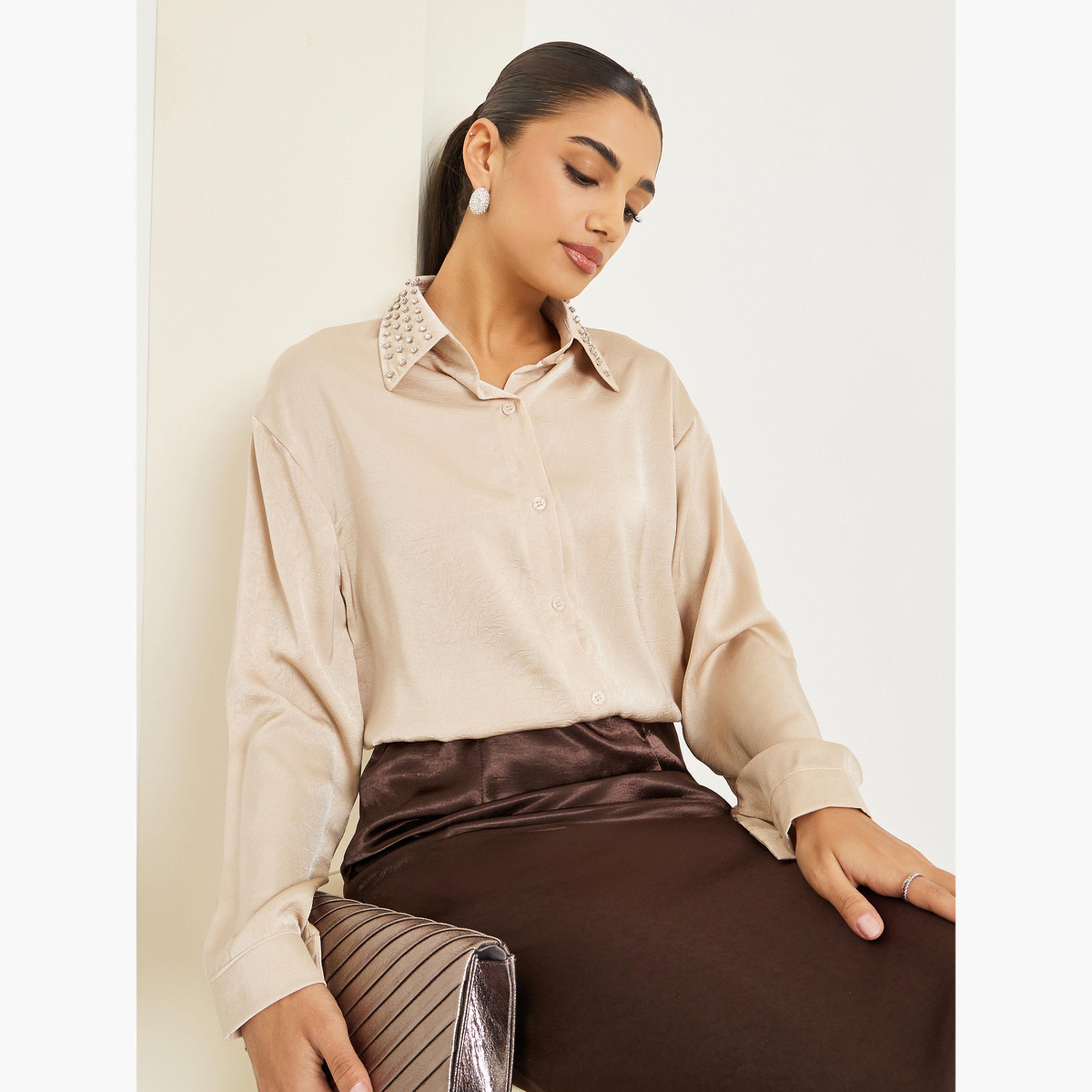 بلوزة ساتان بياقة منمقة بالخرز-women-clothing-shirtsandblouses-shirts-image-3