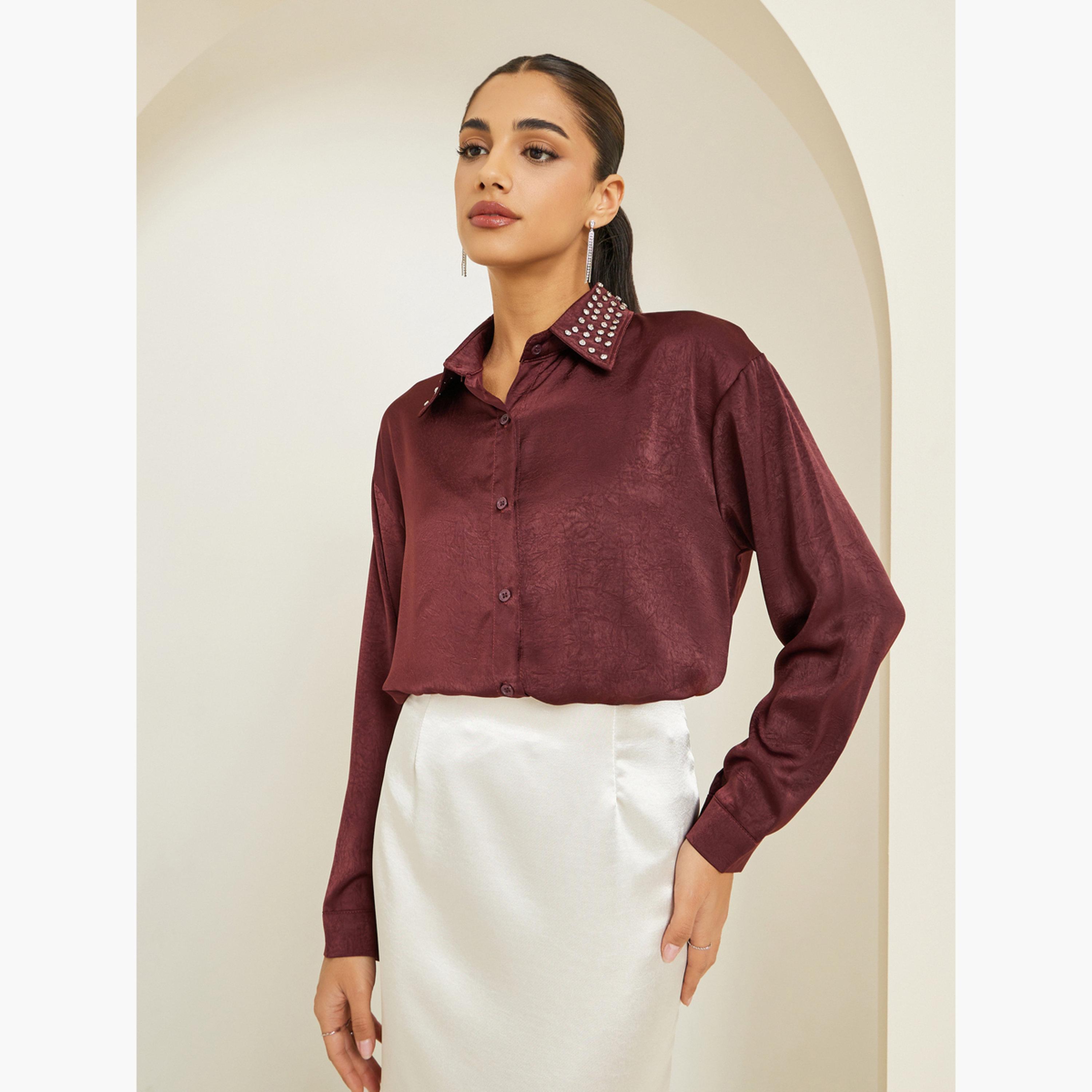 بلوزة ساتان بياقة منمقة بالخرز-women-clothing-shirtsandblouses-shirts-image-2