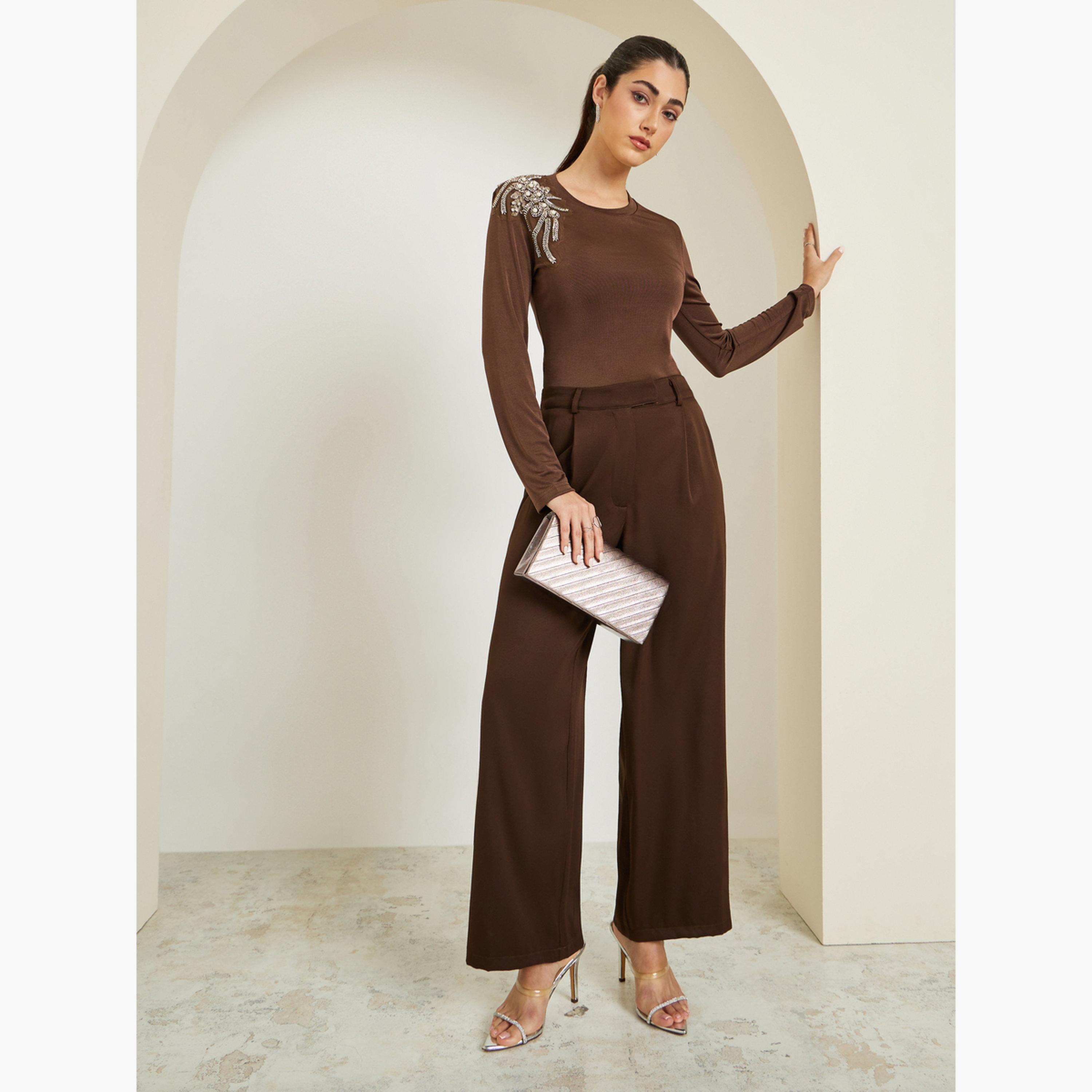 بلوزة بأكمام طويلة ومنمق بالخرز-women-clothing-shirtsandblouses-blouses-image-2