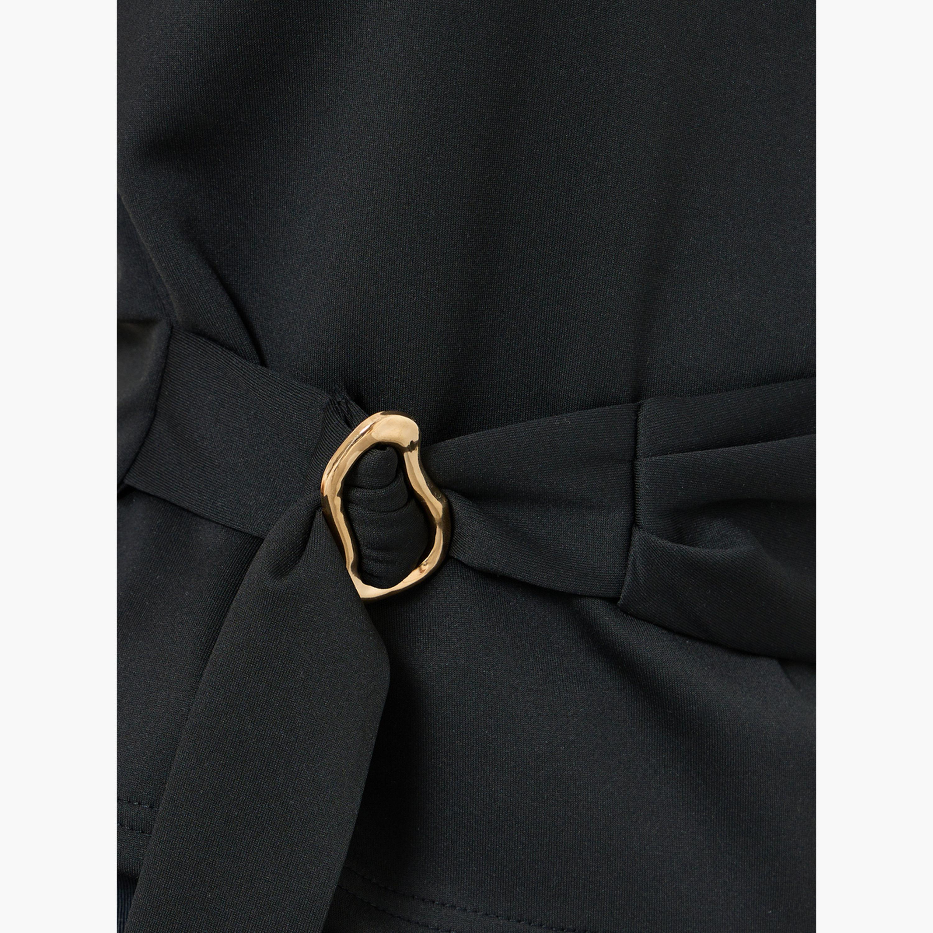Styli Women Black Mock Neck Blouse with Belt-women-clothing-shirtsandblouses-blouses-image-4