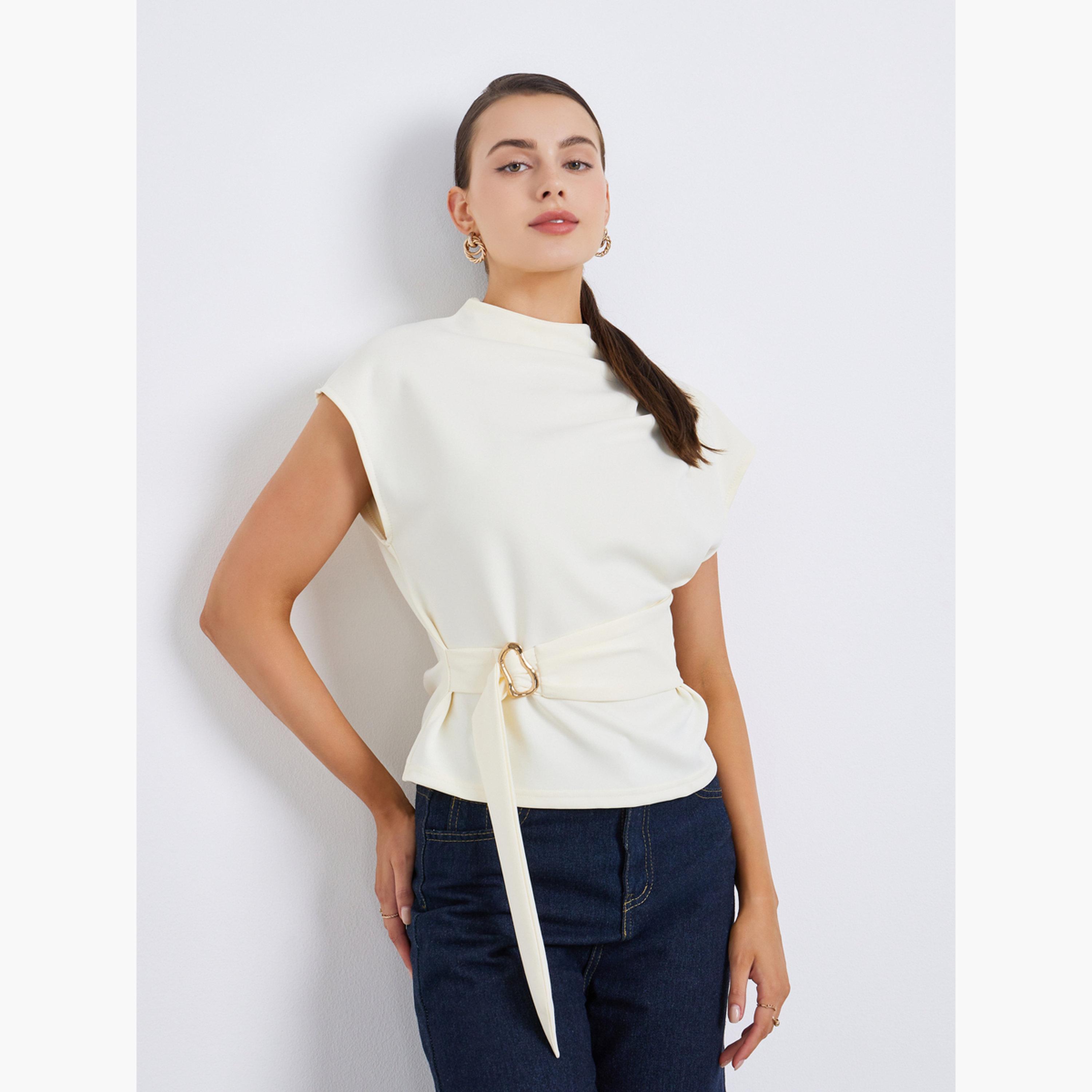 Styli Women Off-White Blouse with Belt Detail-women-clothing-shirtsandblouses-blouses-image-1