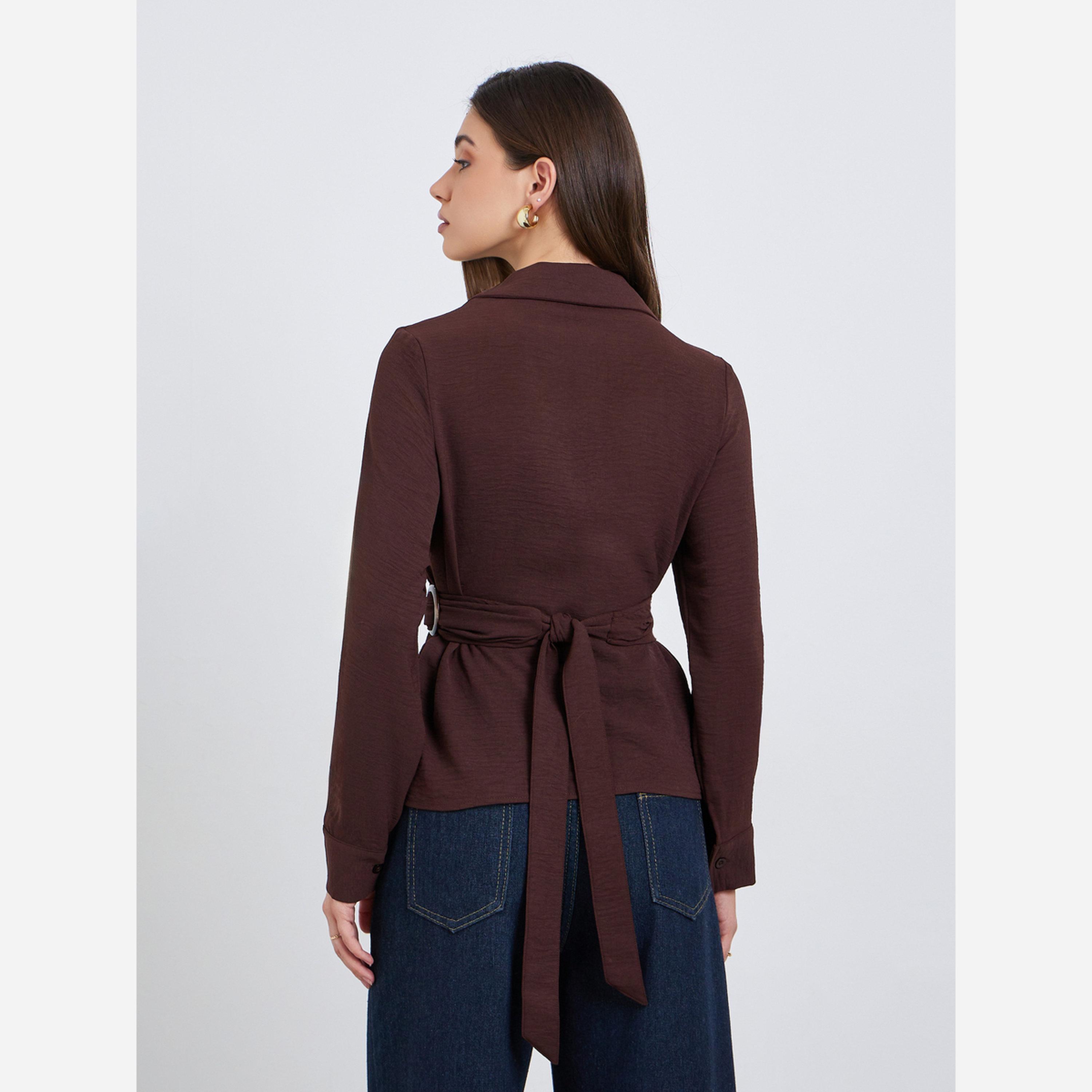 ستايلي - بلوزة للنساء ملفوفة لون برغندي أكمام طويلة-women-clothing-shirtsandblouses-blouses-image-5