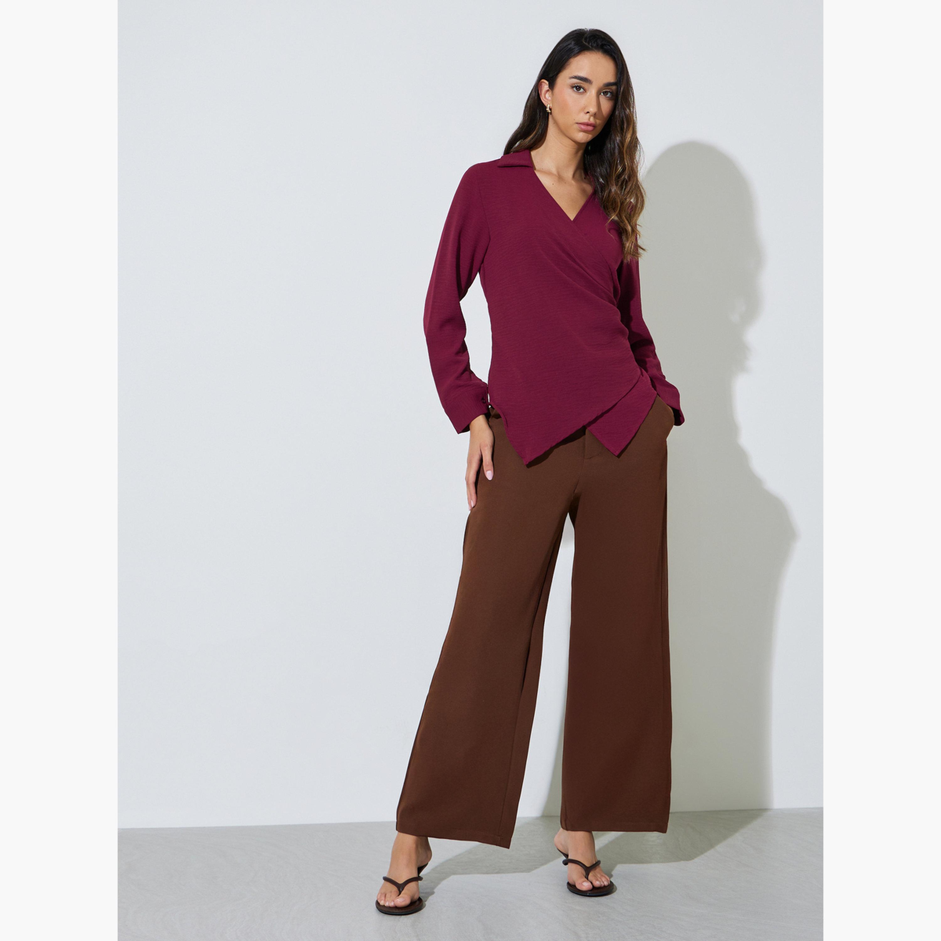 Styli Maroon Drape Wrap Top with Buckle Detail-women-clothing-shirtsandblouses-blouses-image-2