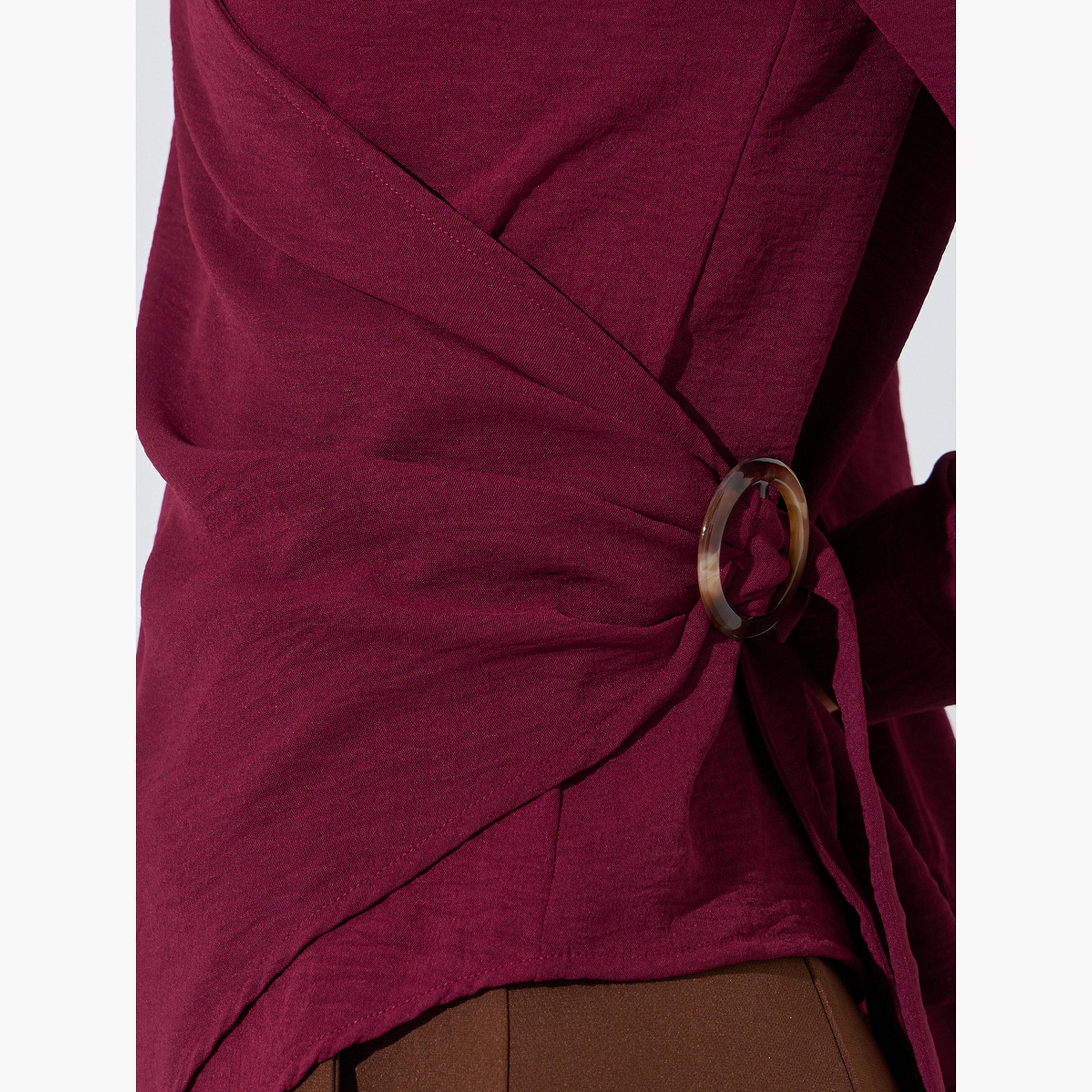 Styli Maroon Drape Wrap Top with Buckle Detail-women-clothing-shirtsandblouses-blouses-image-5
