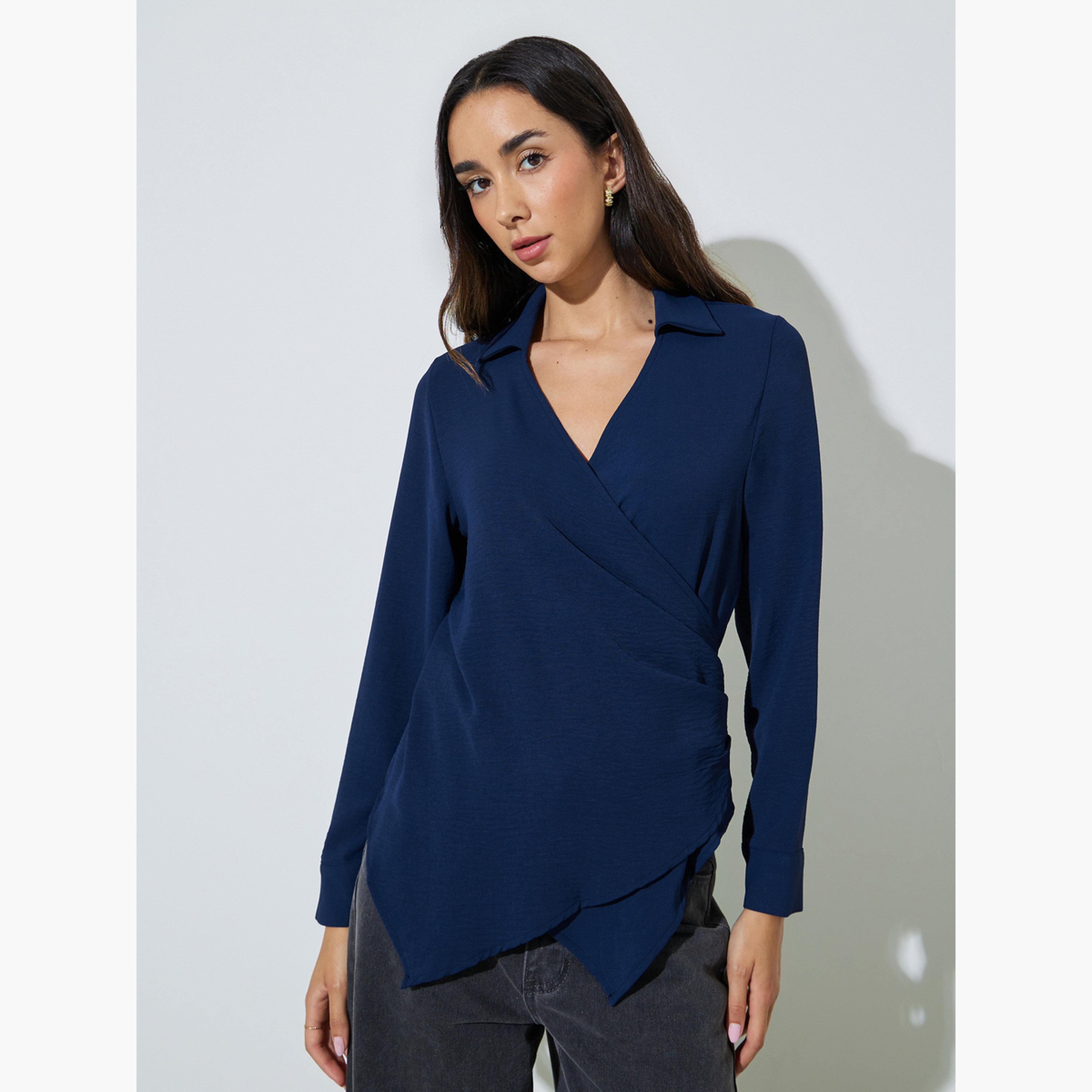 بلوزة بنمط لف وثنيات وتفاصيل إبزيم-women-clothing-shirtsandblouses-blouses-image-1