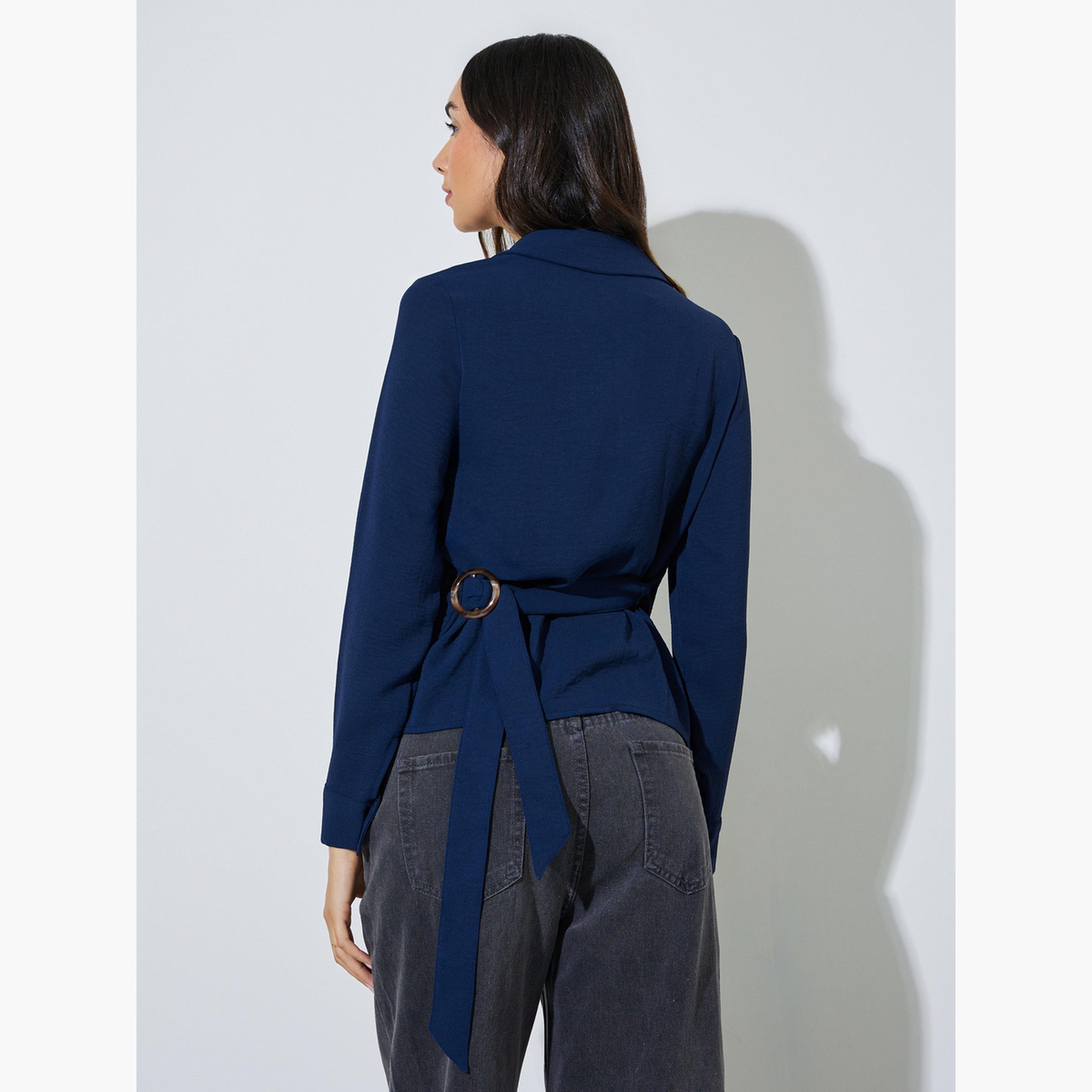 بلوزة بنمط لف وثنيات وتفاصيل إبزيم-women-clothing-shirtsandblouses-blouses-image-4