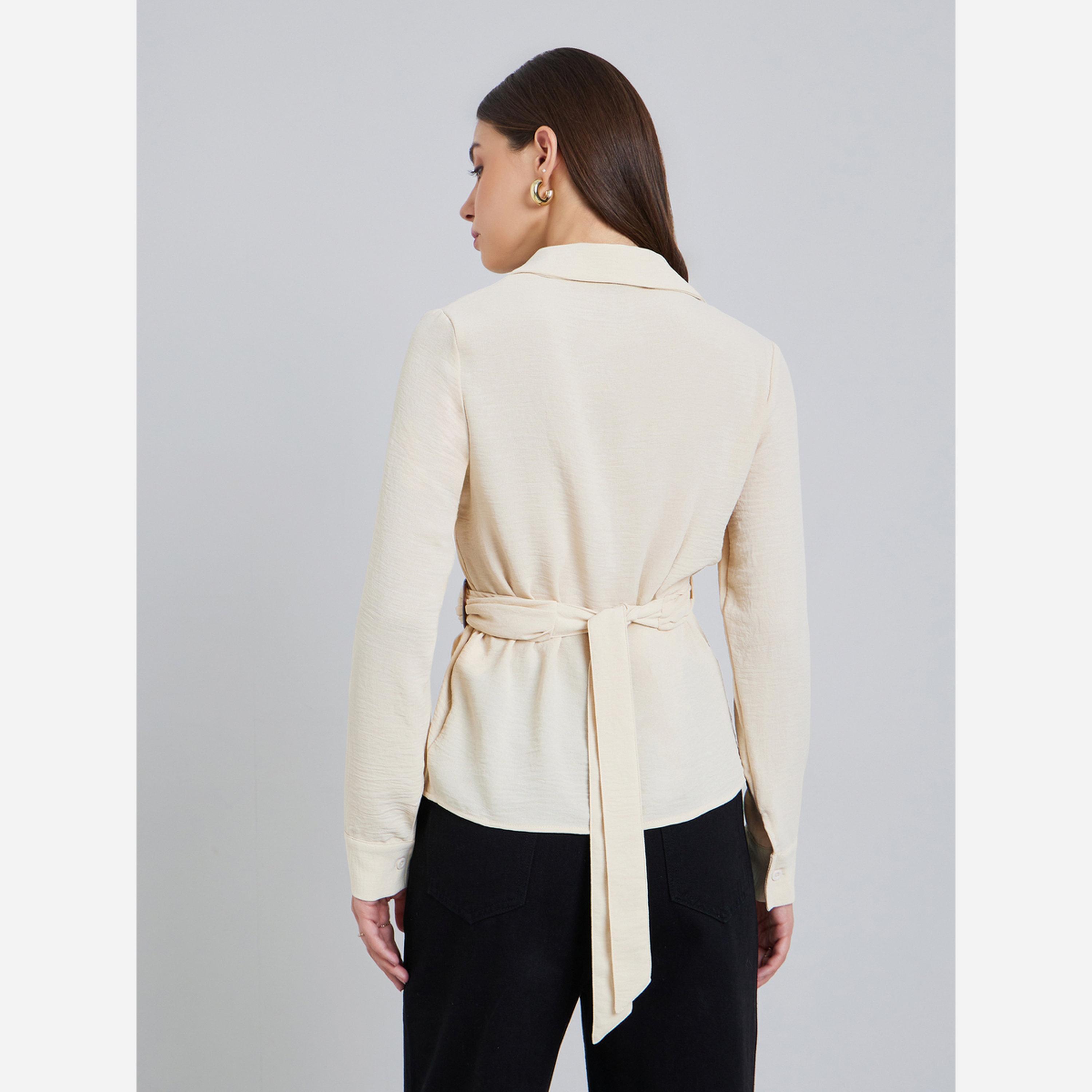 Styli Women Cream Long Sleeves Wrap Top-women-clothing-shirtsandblouses-blouses-image-4