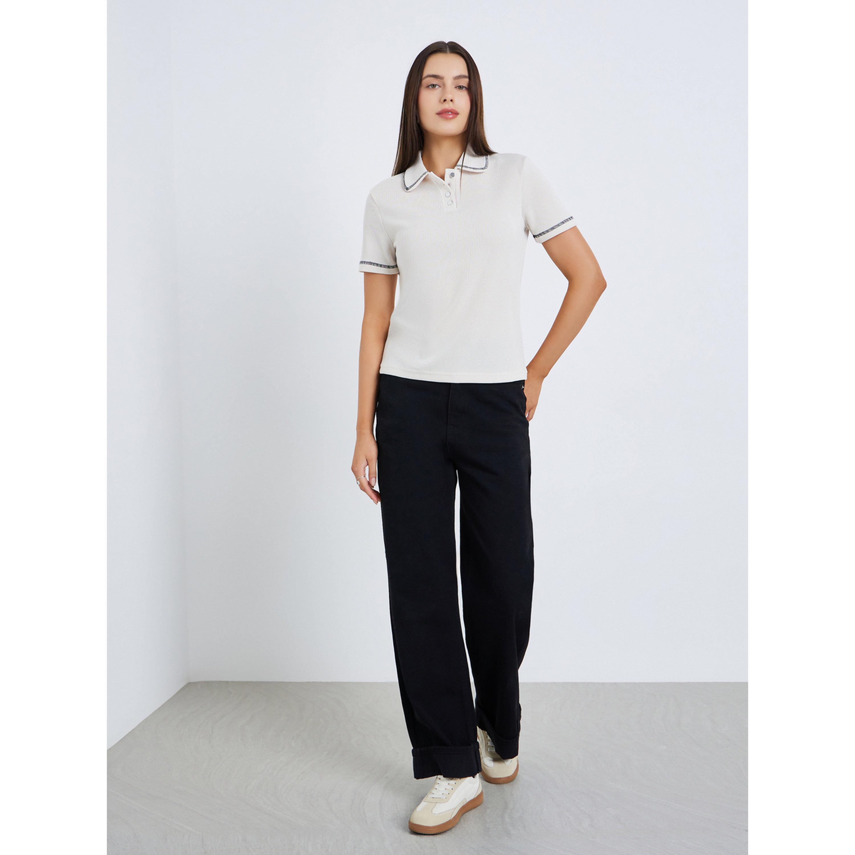 Styli Women Ribbed Knit Polo T-Shirt-women-clothing-tshirts-image-2