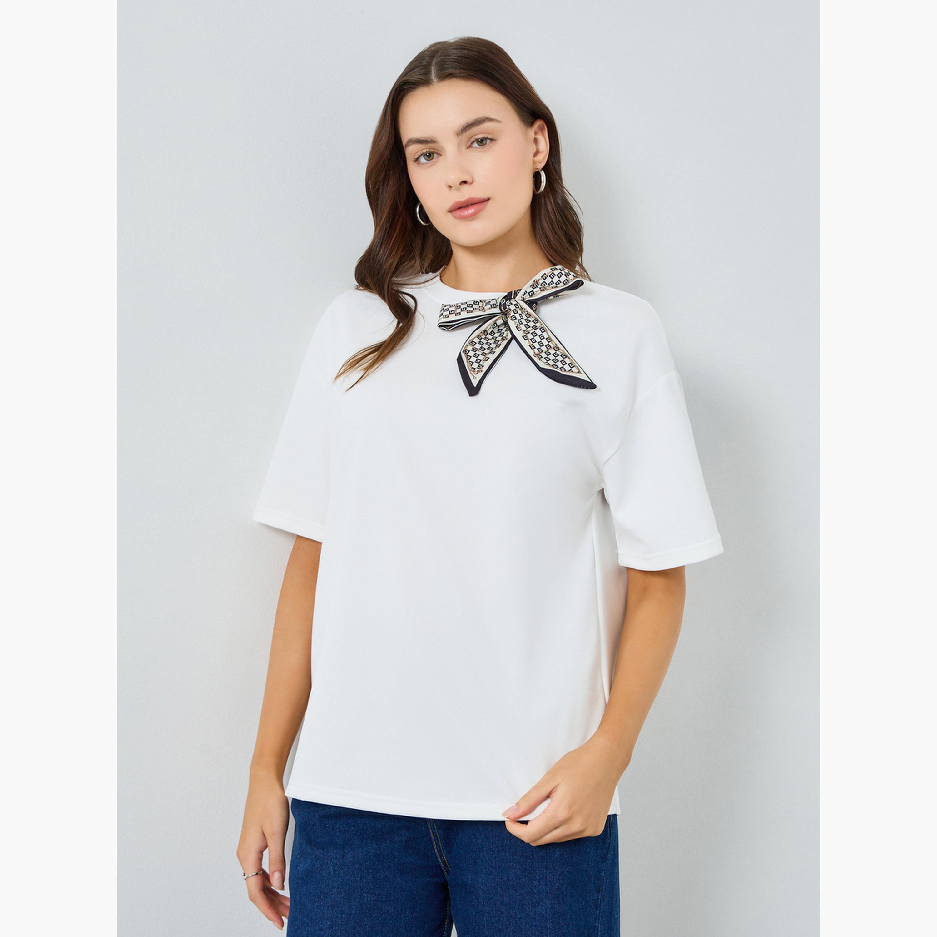 تيشيرت واسع مع وشاح رقبة-women-clothing-tshirts-image-1
