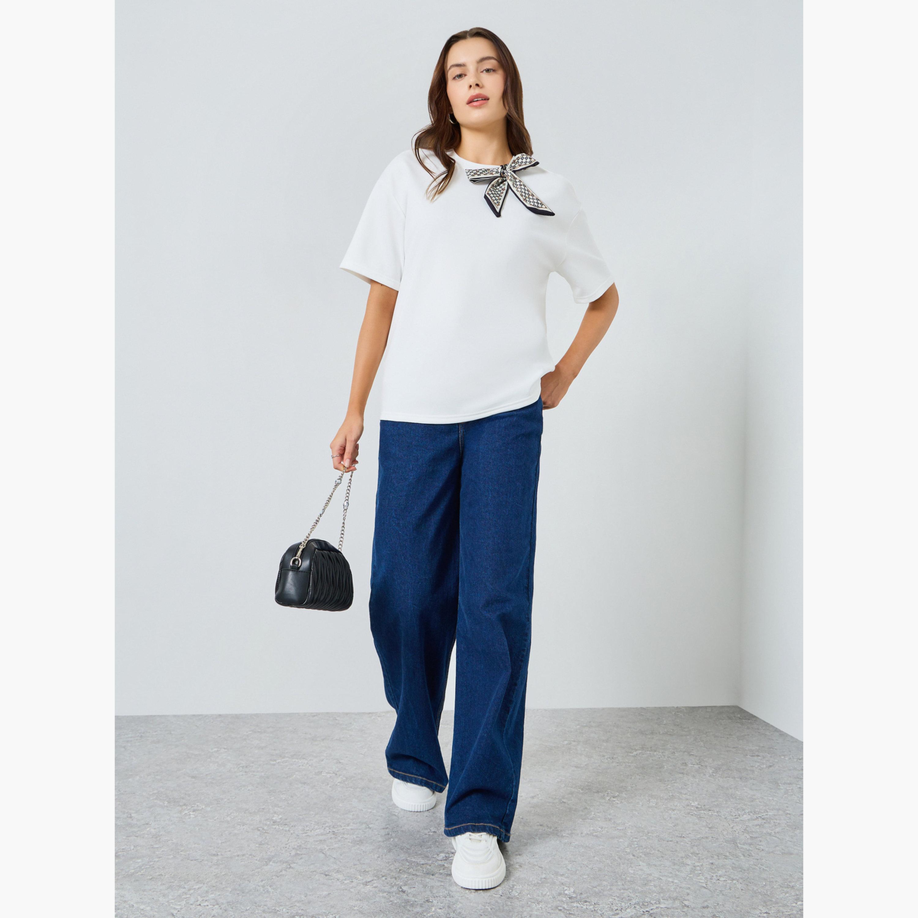 تيشيرت واسع مع وشاح رقبة-women-clothing-tshirts-image-2