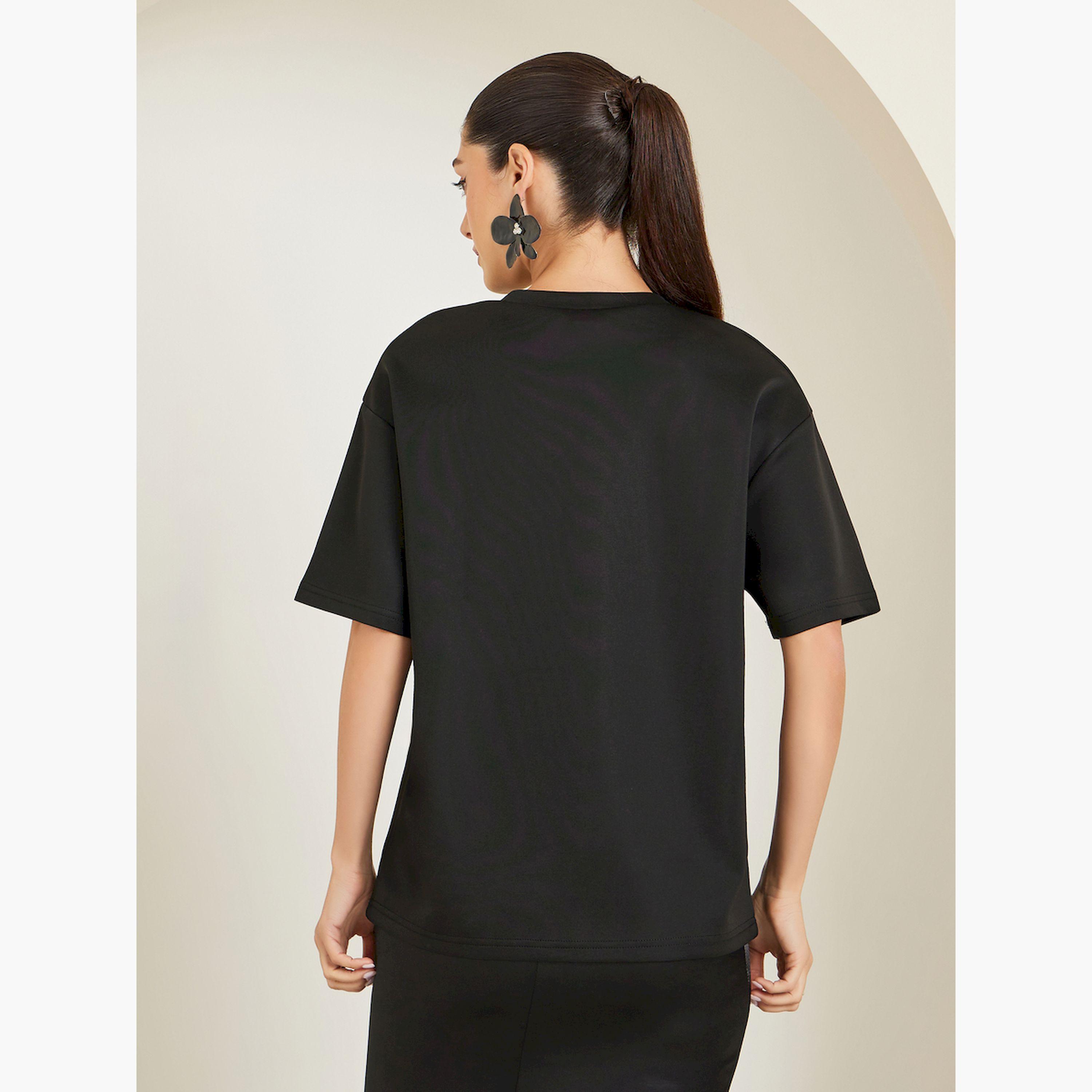 Styli Black Embellished Oversized T-Shirt-women-clothing-tshirts-image-4