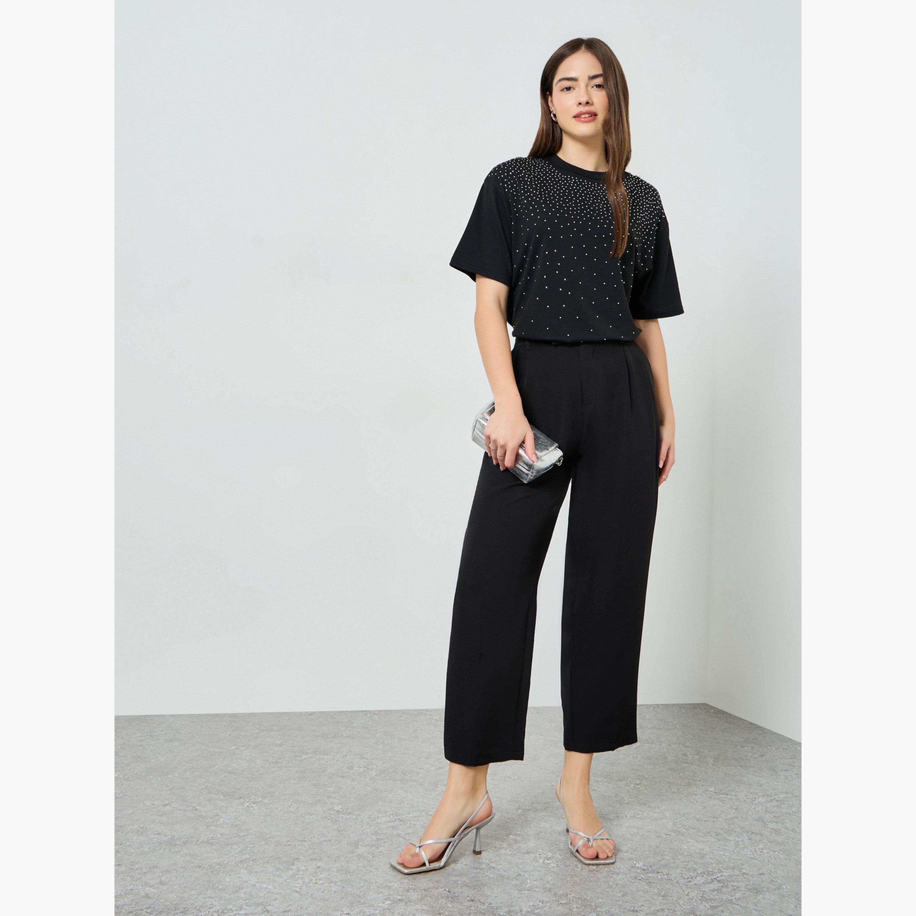 Styli Black Embellished Oversized T-Shirt-women-clothing-tshirts-image-2