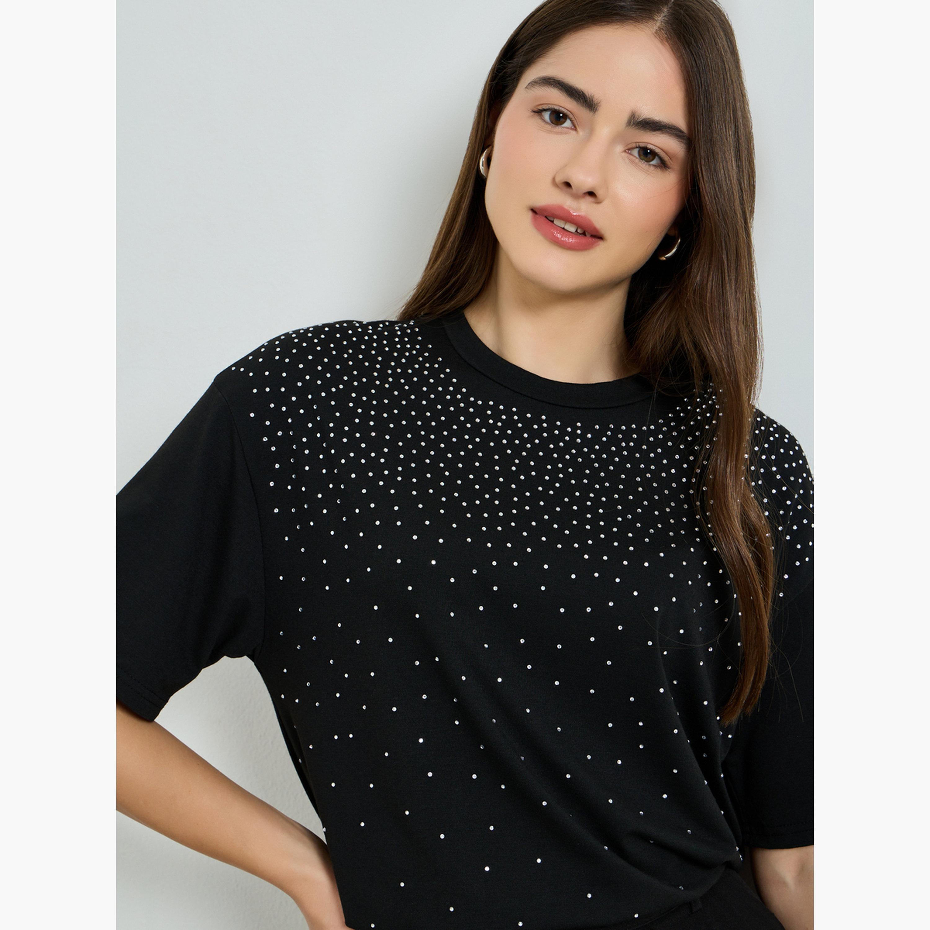 Styli Black Embellished Oversized T-Shirt-women-clothing-tshirts-image-4