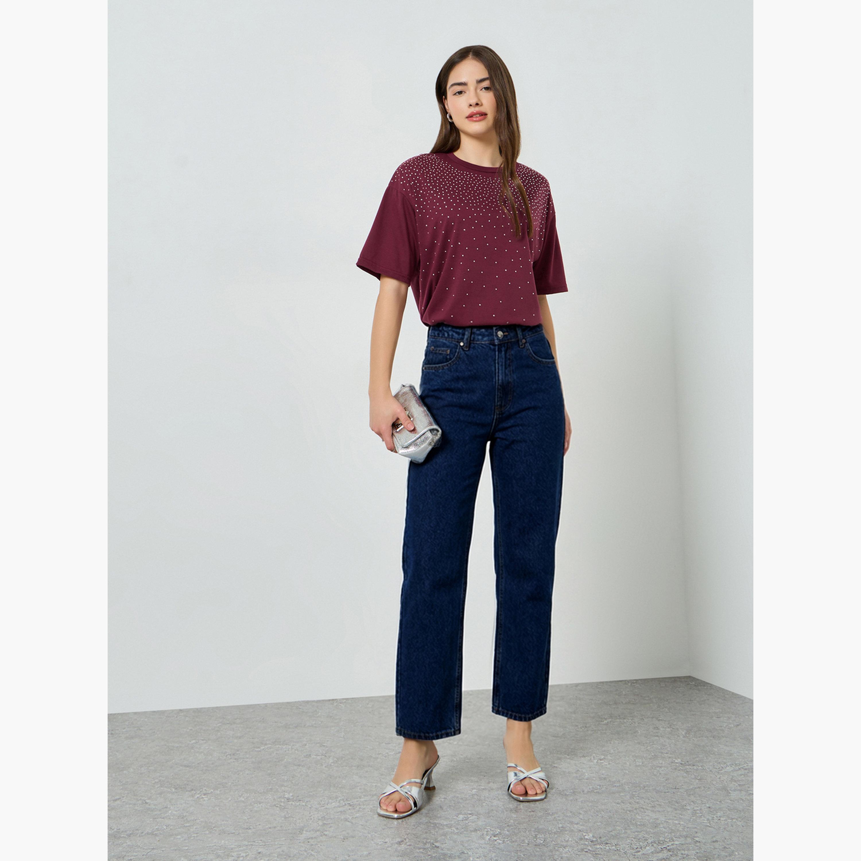 تيشيرت مزين بقصة واسعة-women-clothing-tshirts-image-2
