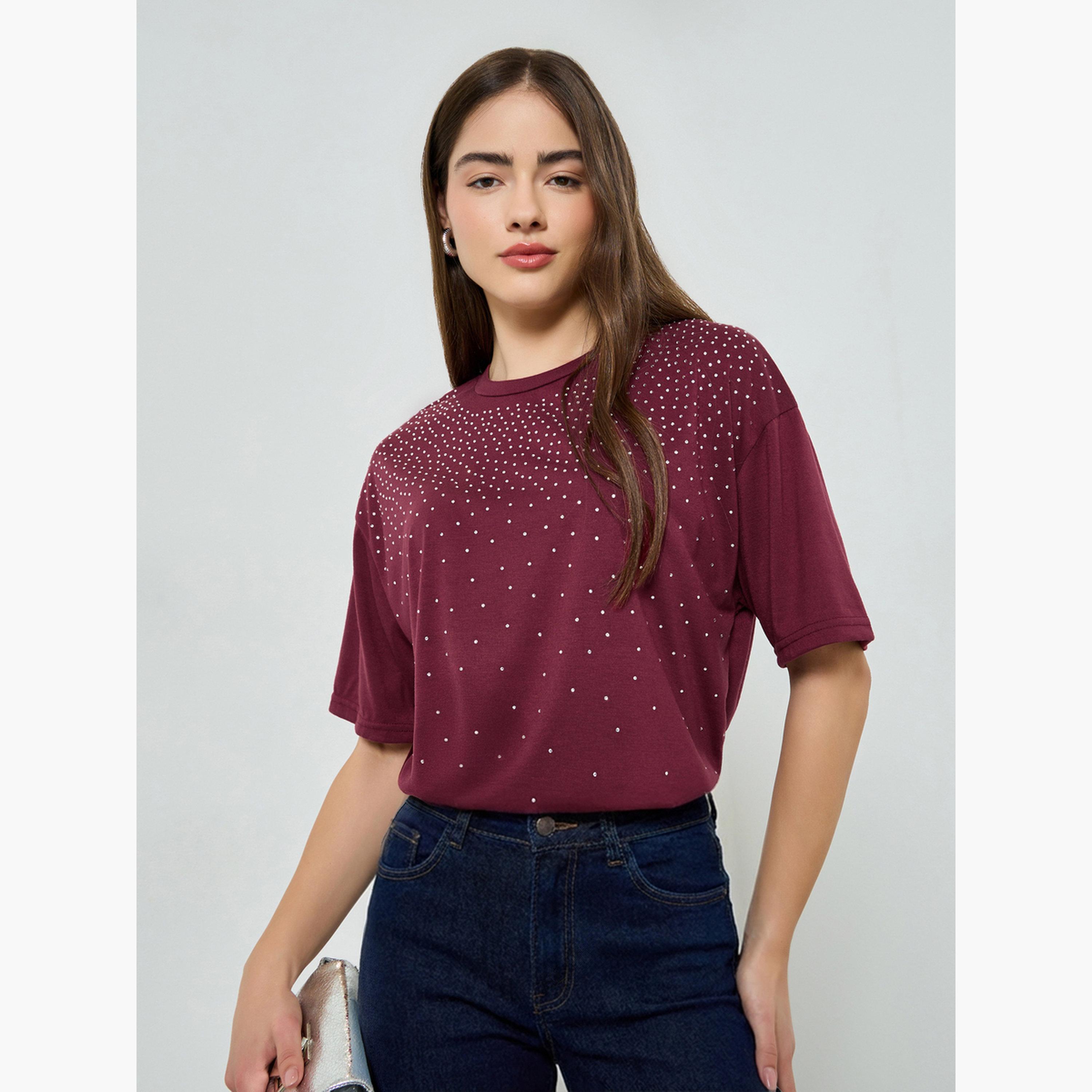 تيشيرت مزين بقصة واسعة-women-clothing-tshirts-image-3