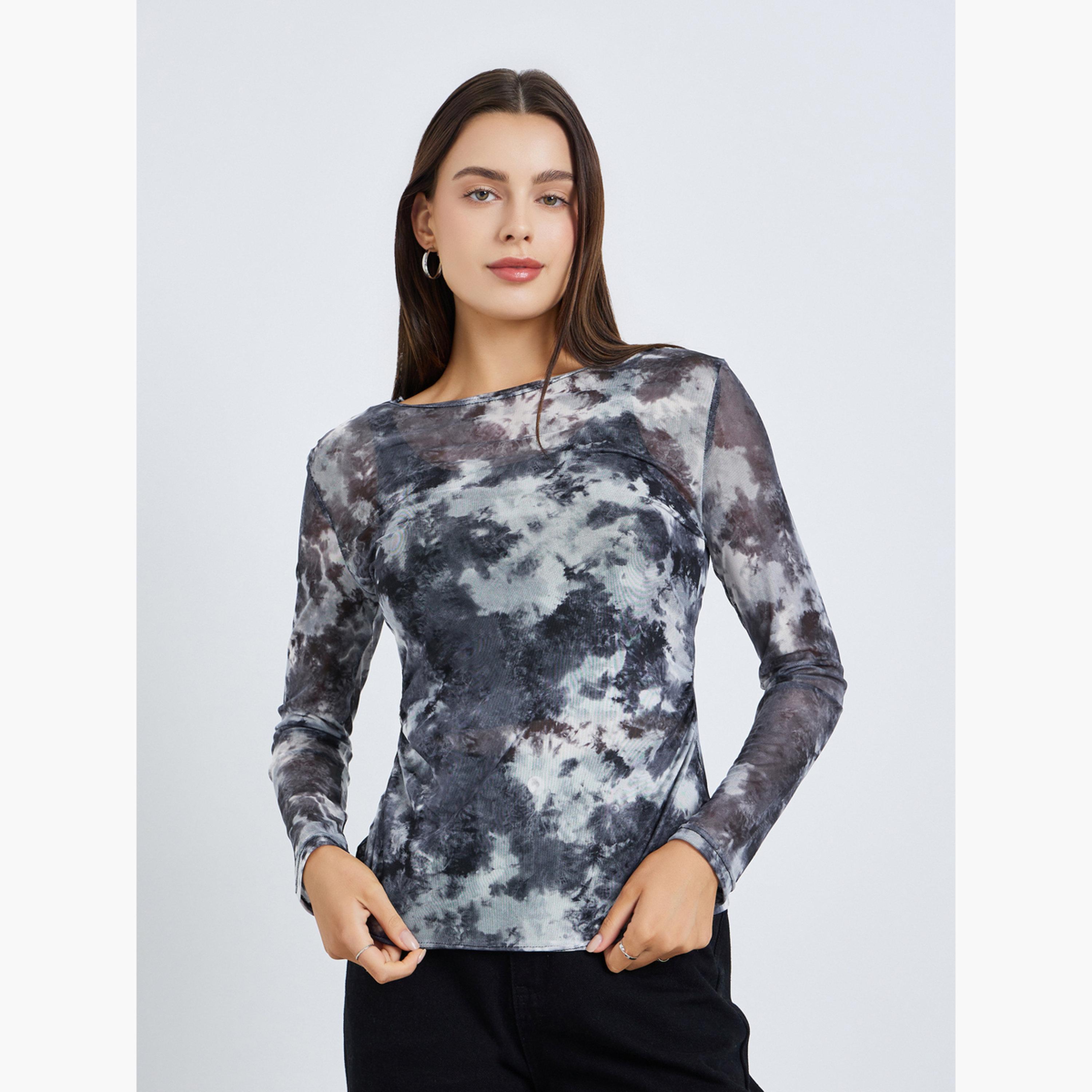 Styli Women Graphic Print Mesh Long Sleeve Top-women-clothing-shirtsandblouses-blouses-image-1