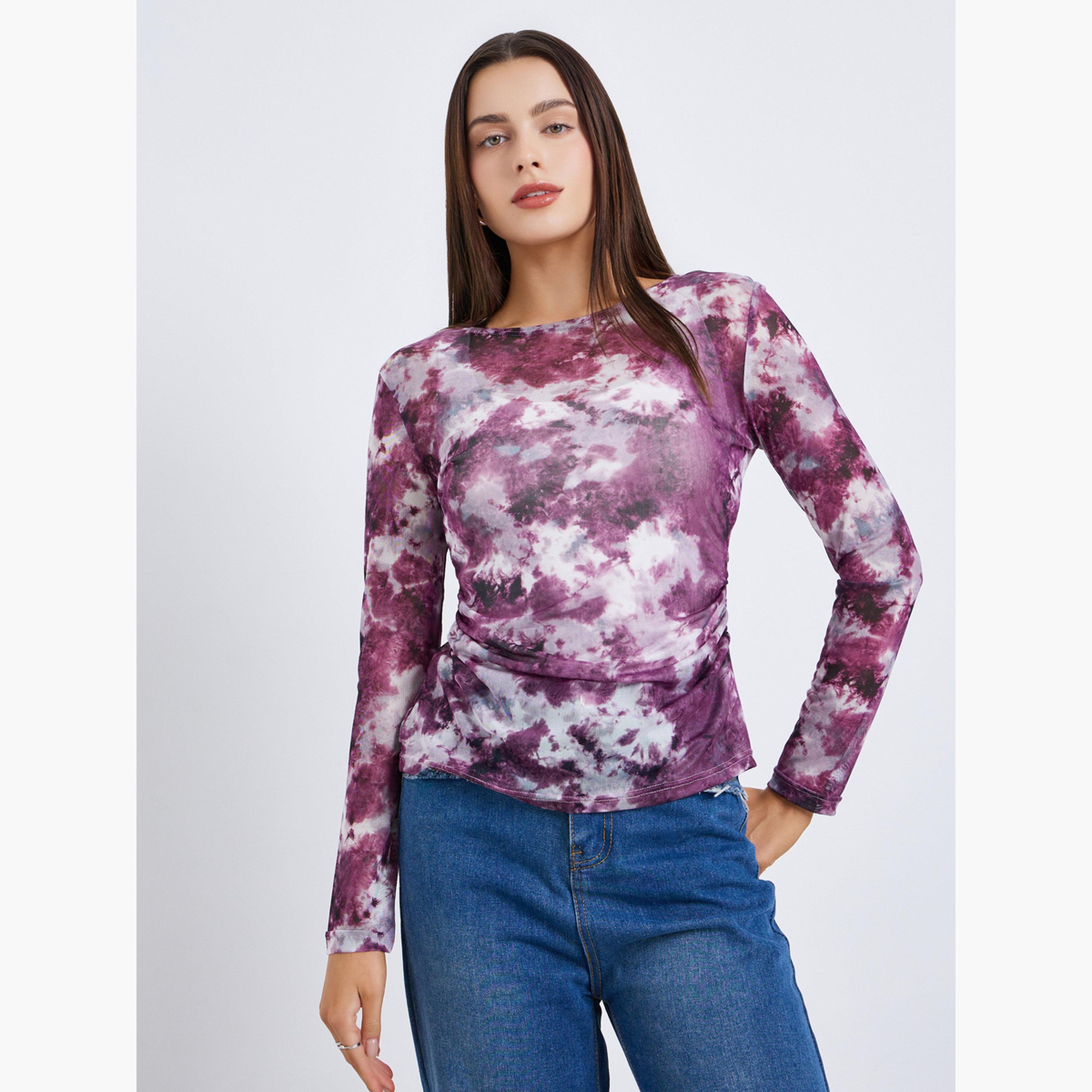 Styli Women Purple Tie-Dye Mesh Top-women-clothing-shirtsandblouses-blouses-image-1