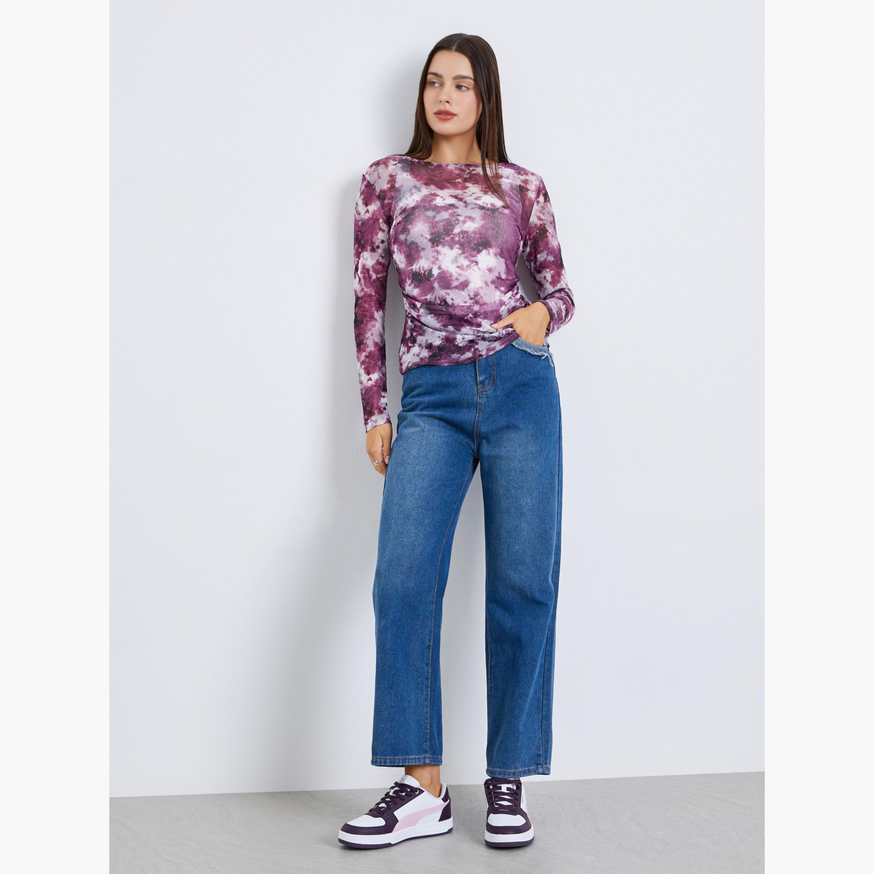 Styli Women Purple Tie-Dye Mesh Top-women-clothing-shirtsandblouses-blouses-image-2