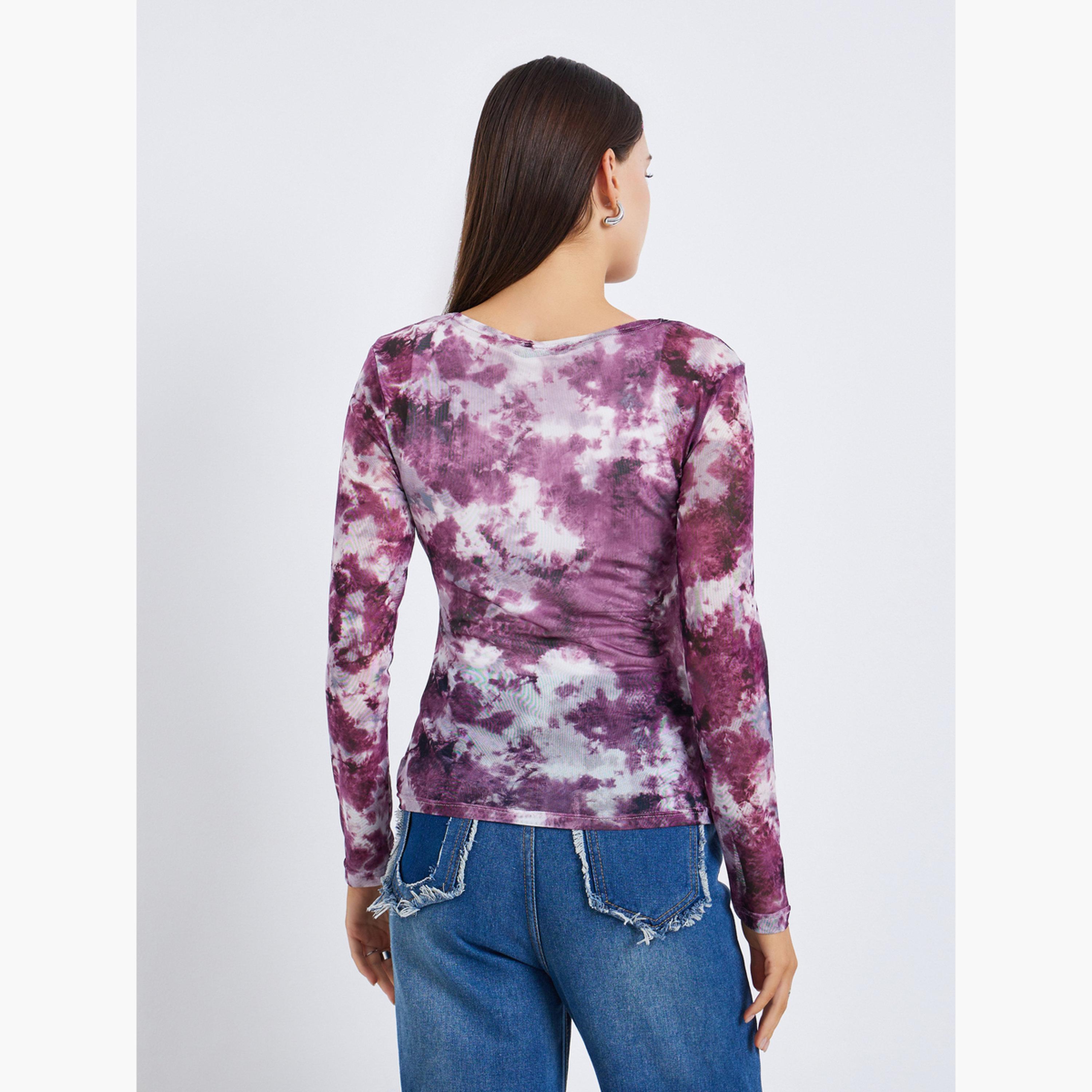 Styli Women Purple Tie-Dye Mesh Top-women-clothing-shirtsandblouses-blouses-image-5